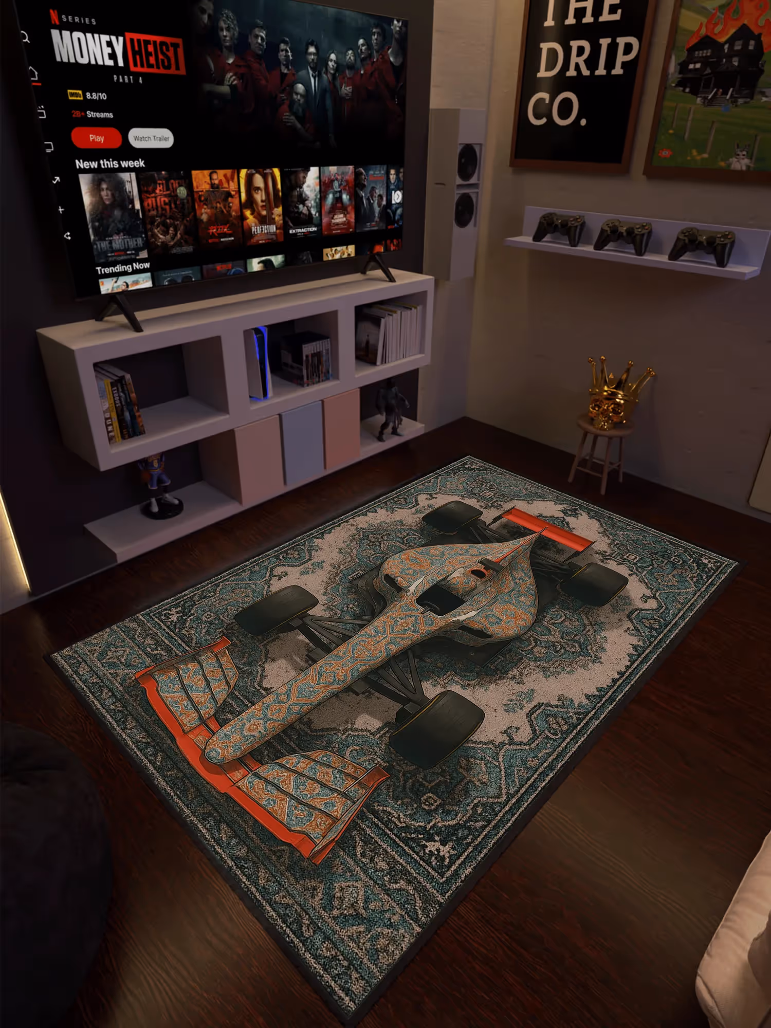 Formula 1 Inspired Traditional Design Washable Rug  image 1
