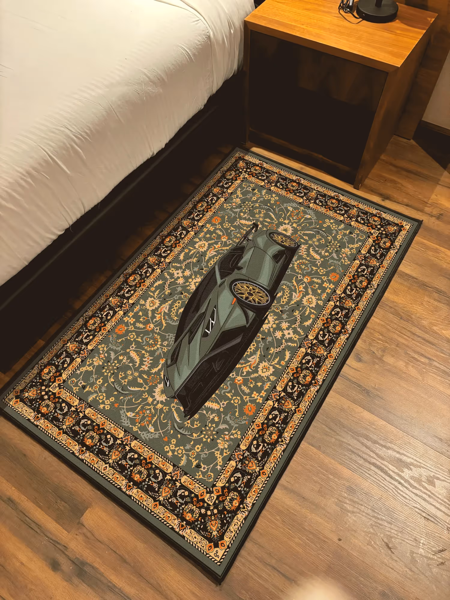 Green Car Traditional Design Washable Rug  image 2