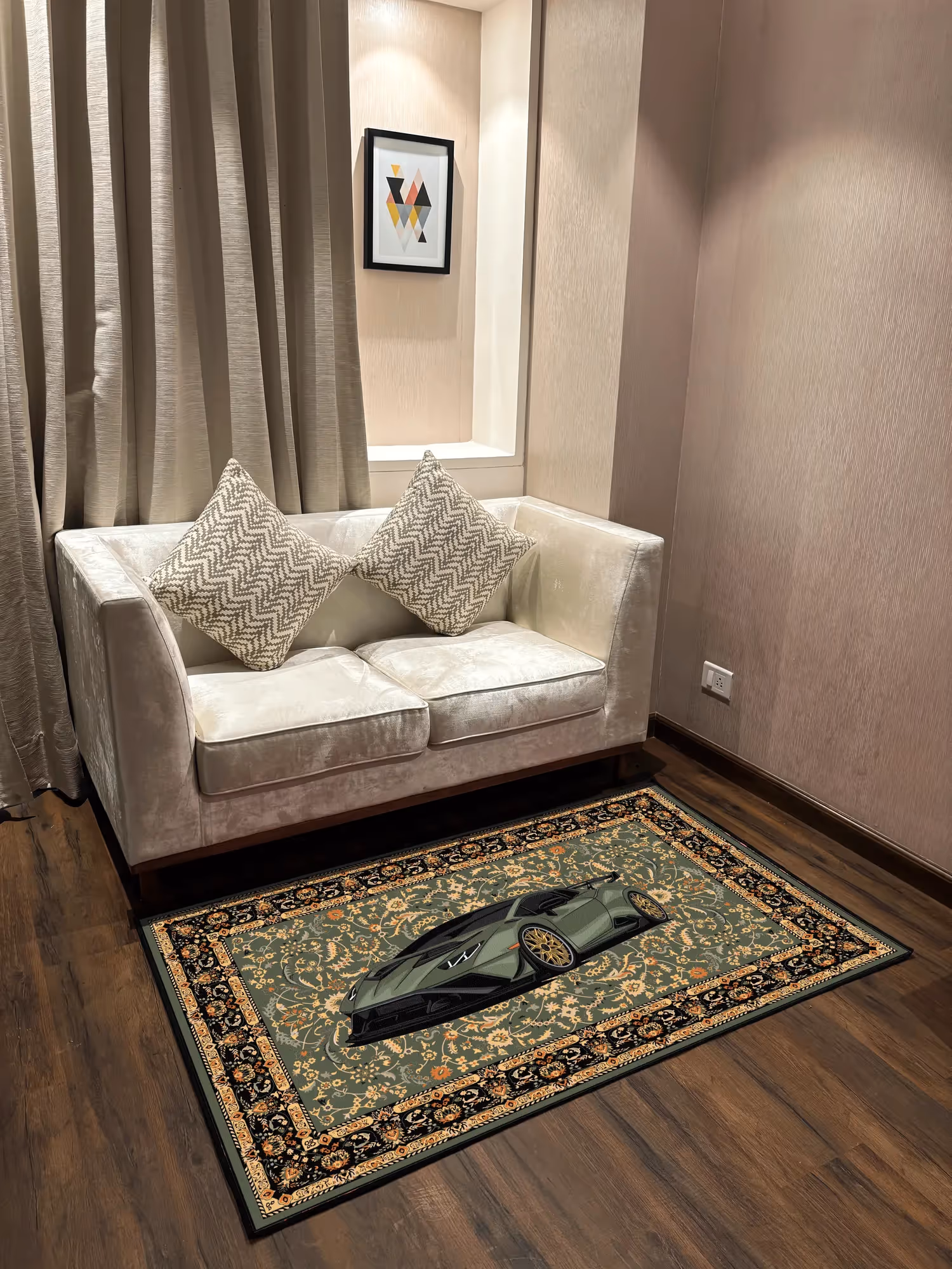 Green Car Traditional Design Washable Rug  image 3