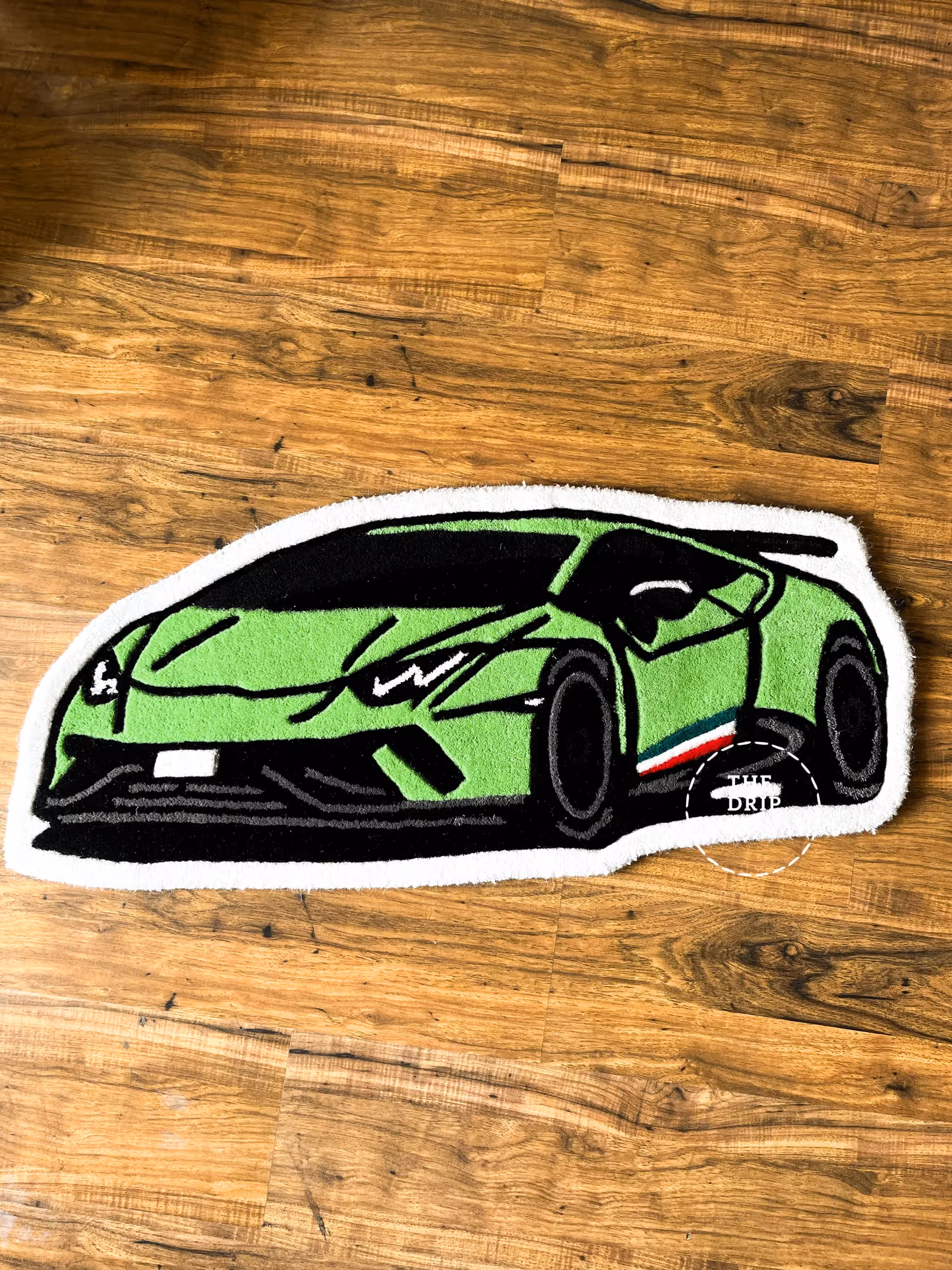 Green Sports Car Hand Tufted Rug image 1