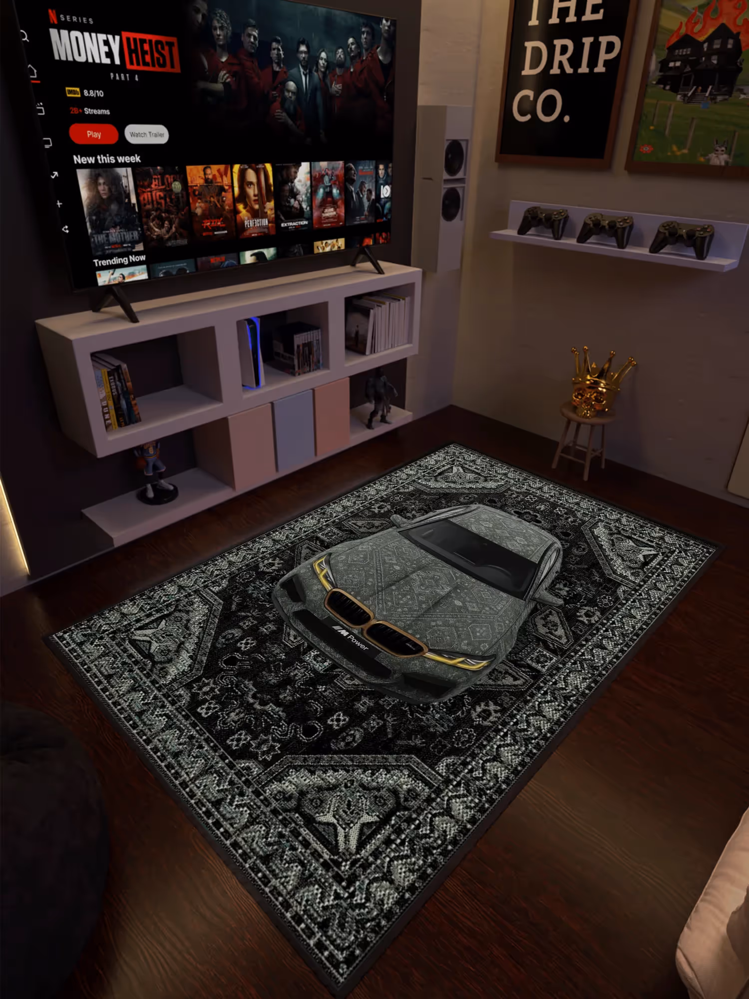 Green Sports Car Traditional Design Washable Rug image 1