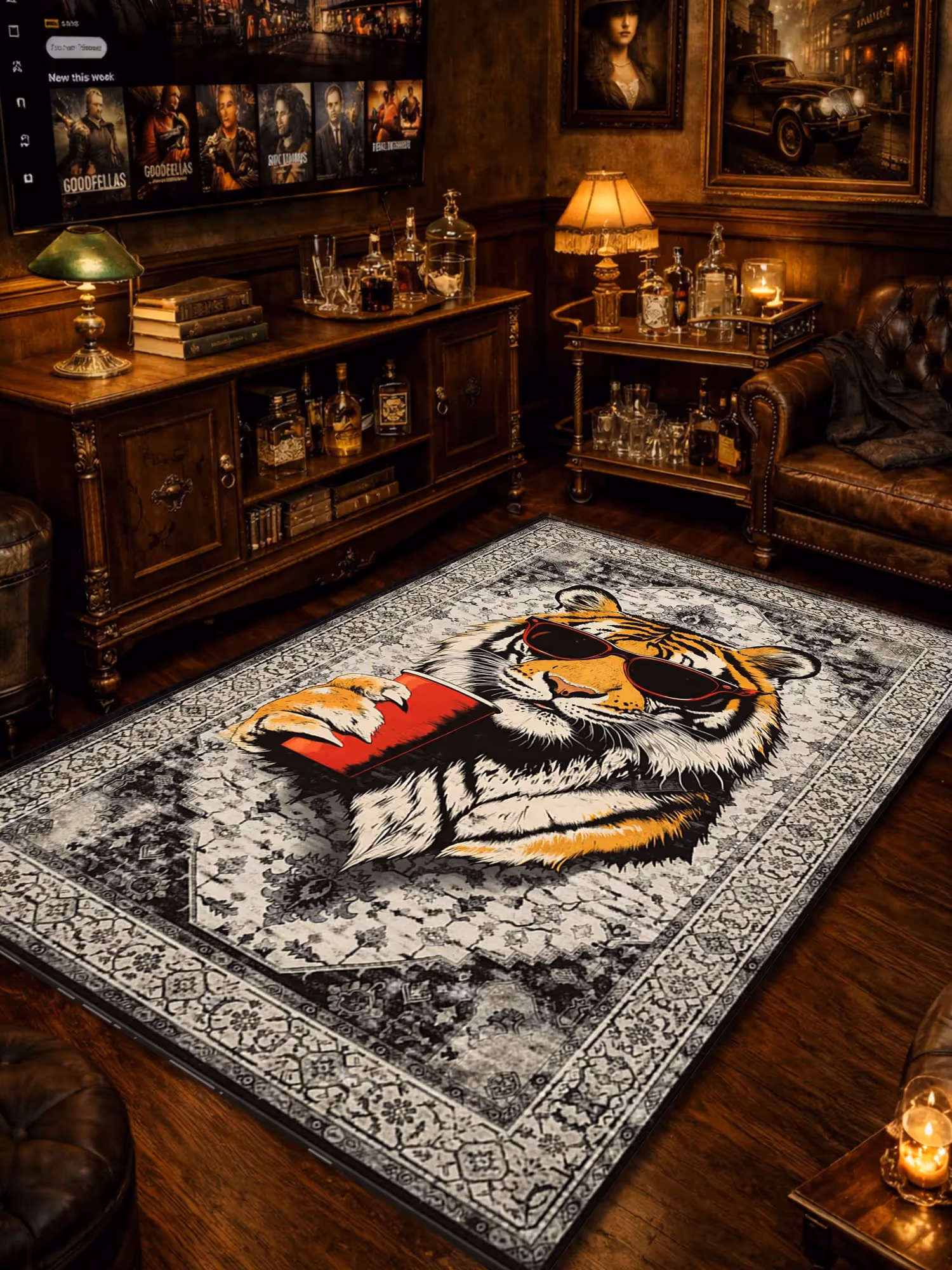Grey Cool Tiger Traditional Washable Rug  image 1