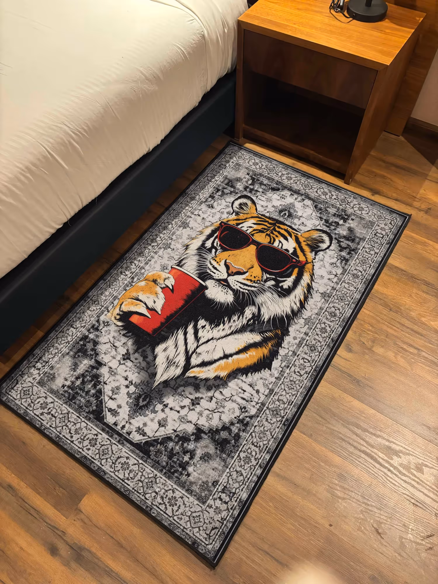 Grey Cool Tiger Traditional Washable Rug  image 2