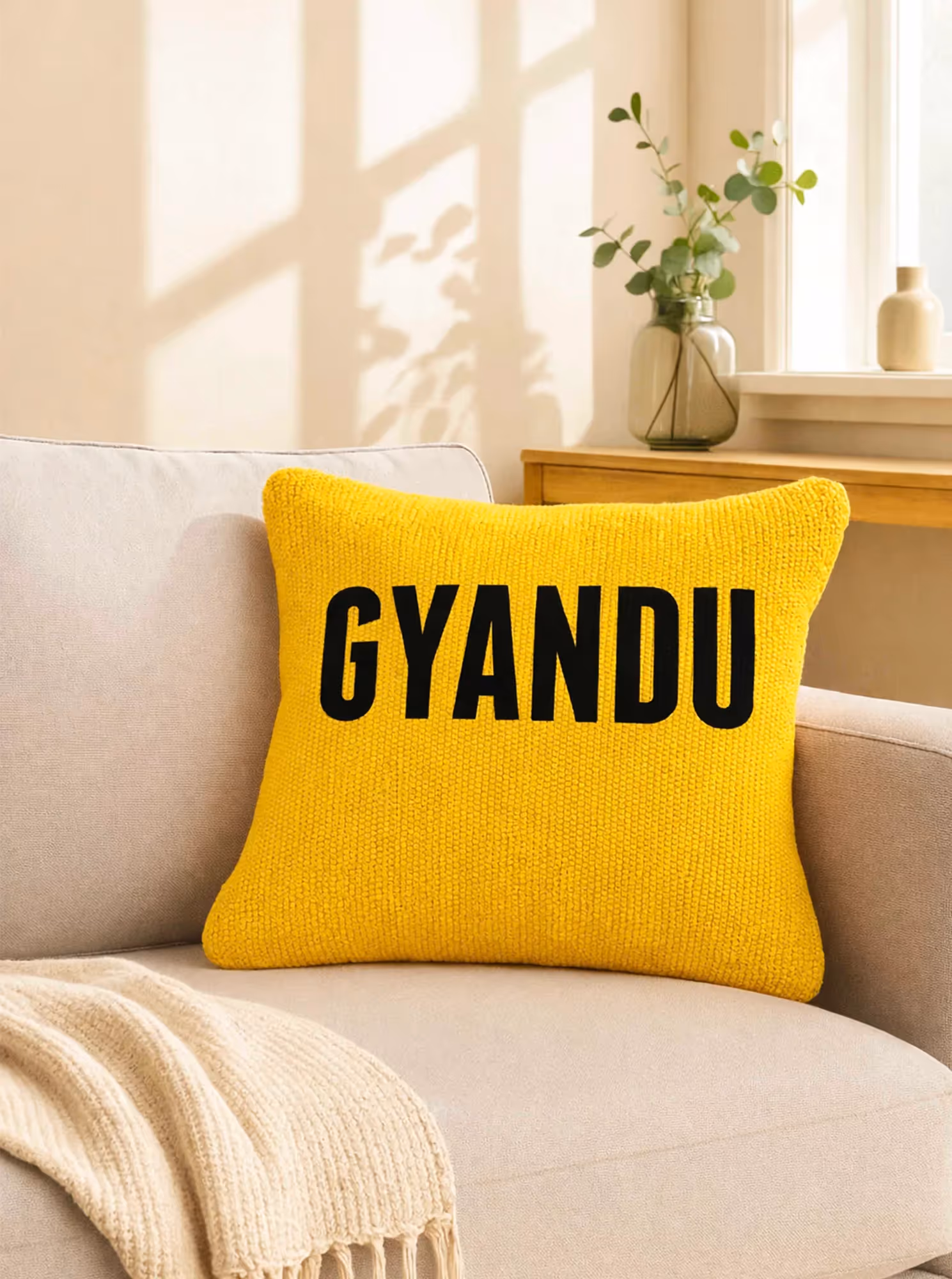 Gyandu Yellow Cushion Cover image 1