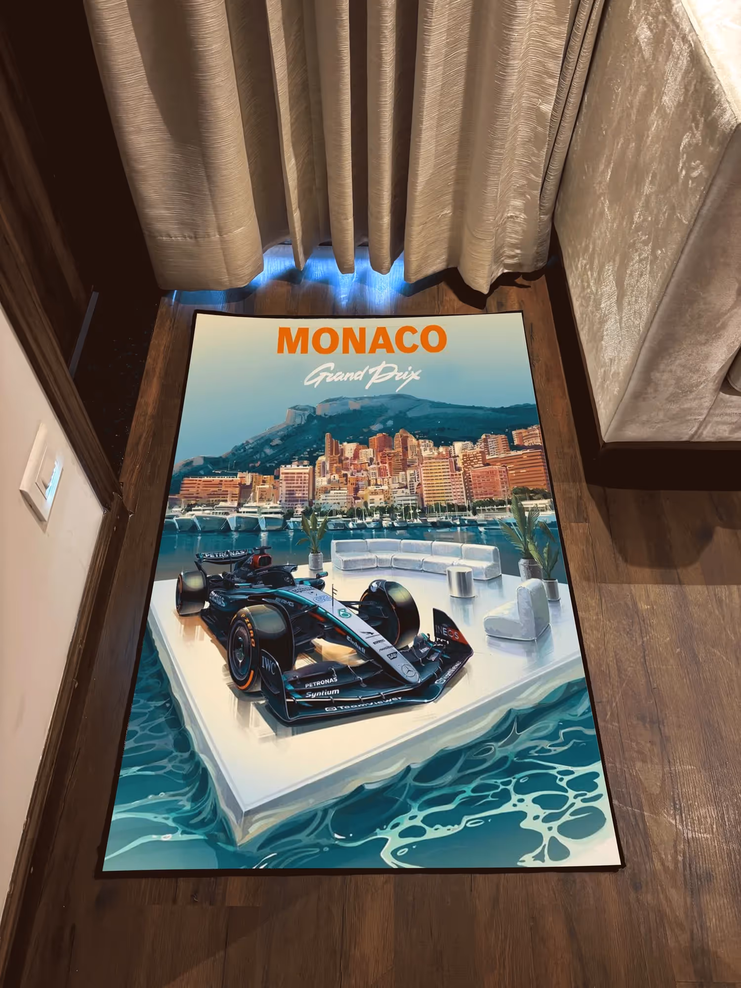 Monaco Fan Art Printed Washable Rug  image 1