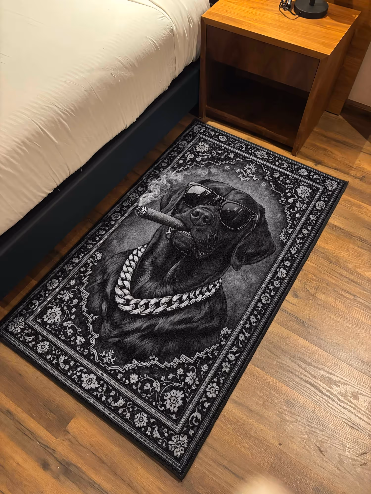 Monochromatic Smoking Dog Traditional Washable Rug image 2