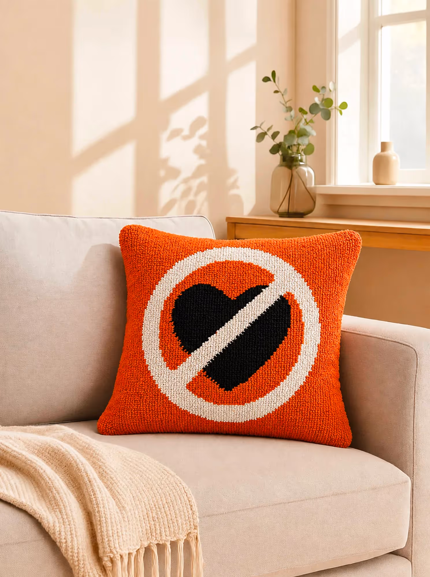 No Heart Orange Cushion Cover image 1