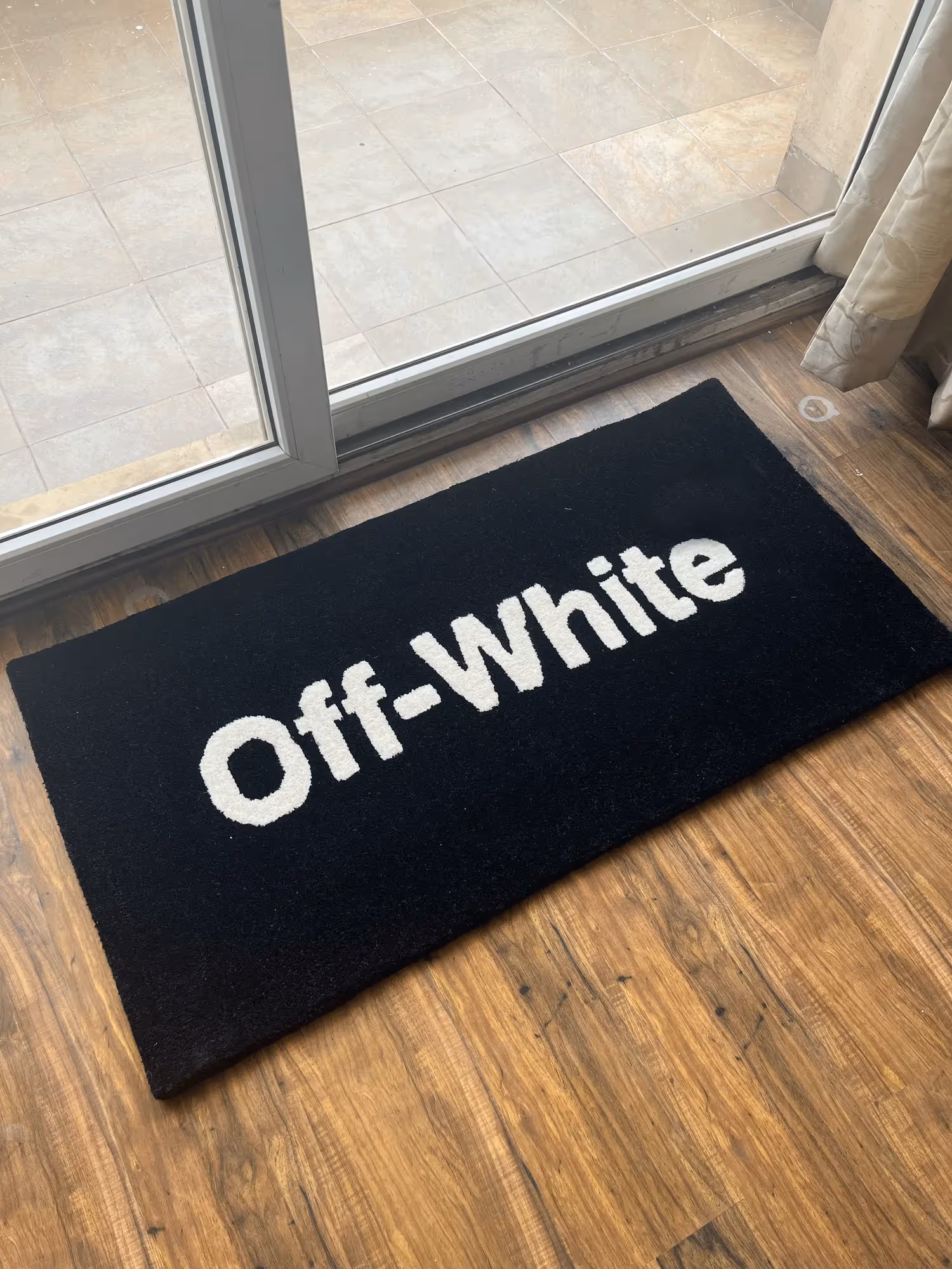 Off White Text Black Hand Tufted Rug image 1