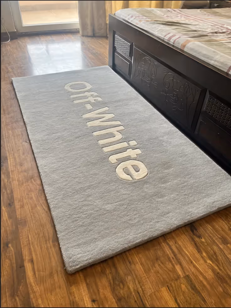 Off White Text Grey Hand Tufted Rug  image 1