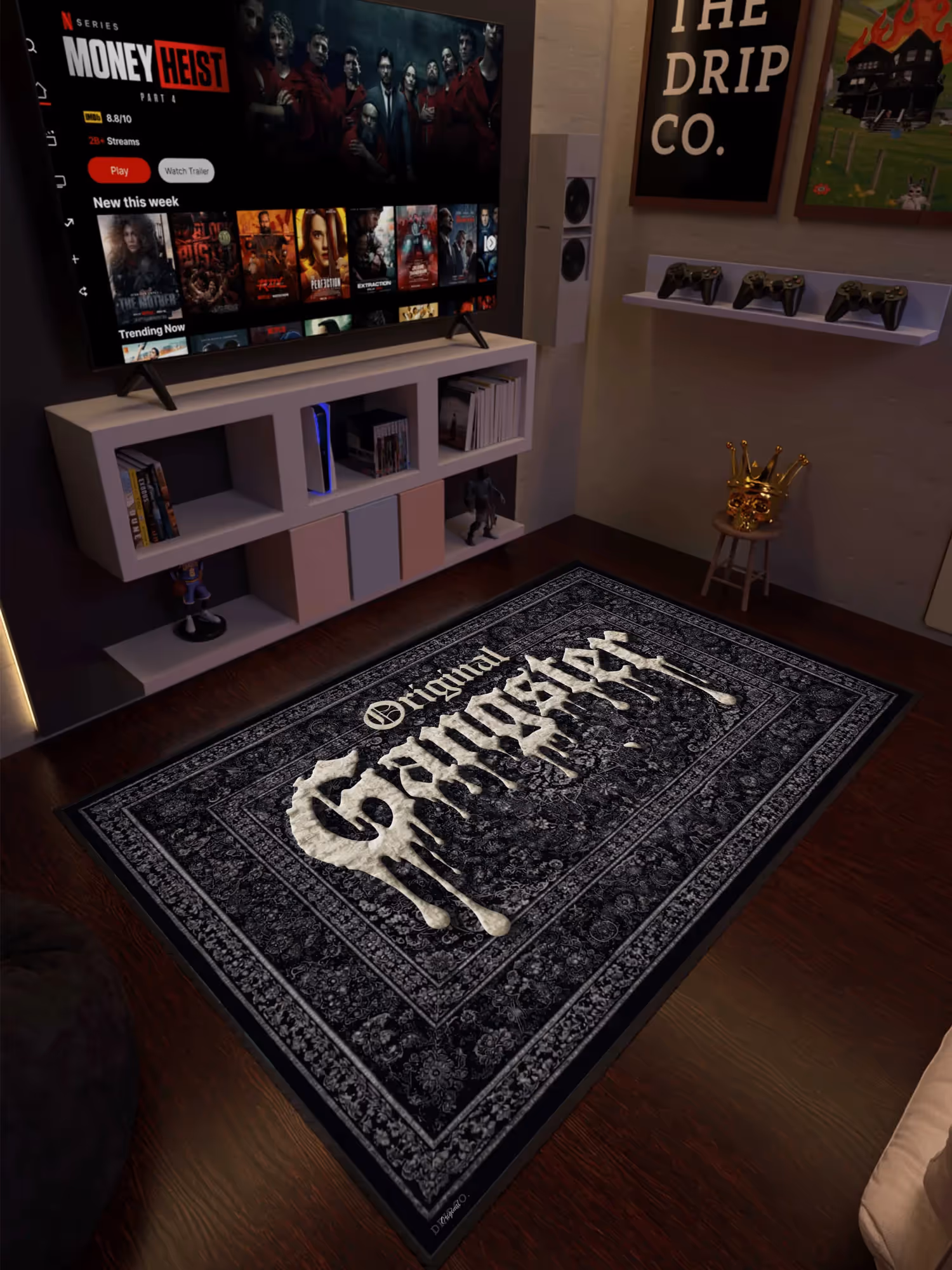 Og Gangster Black Traditional Design Washable Rug image 1