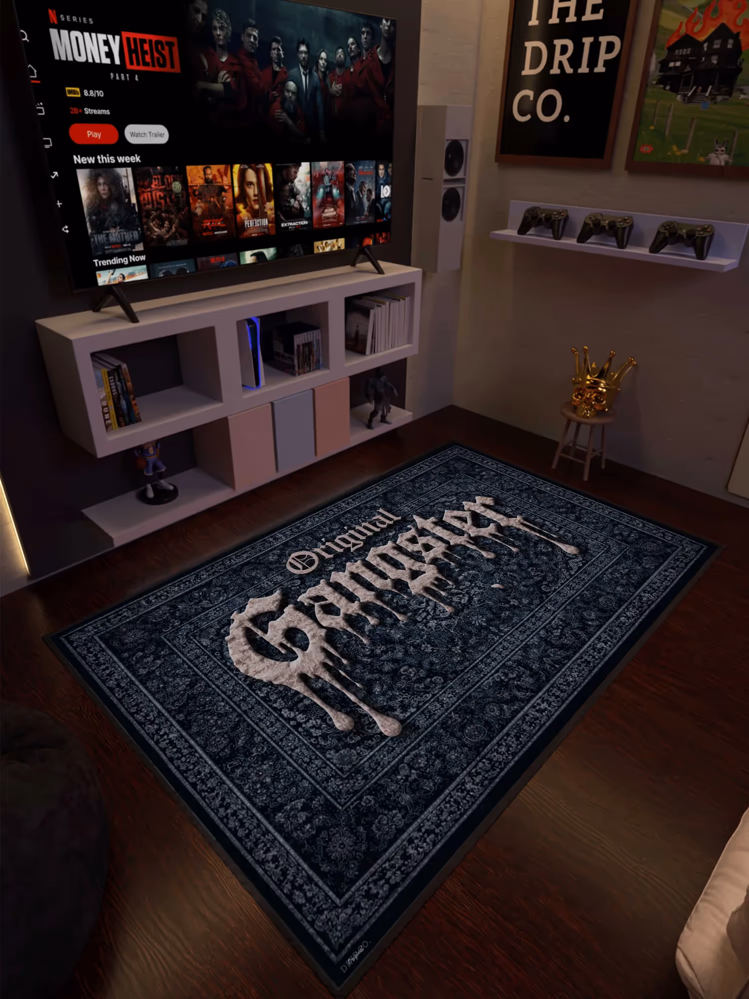 OG Gangster Blue Traditional Design Washable Rug image 1