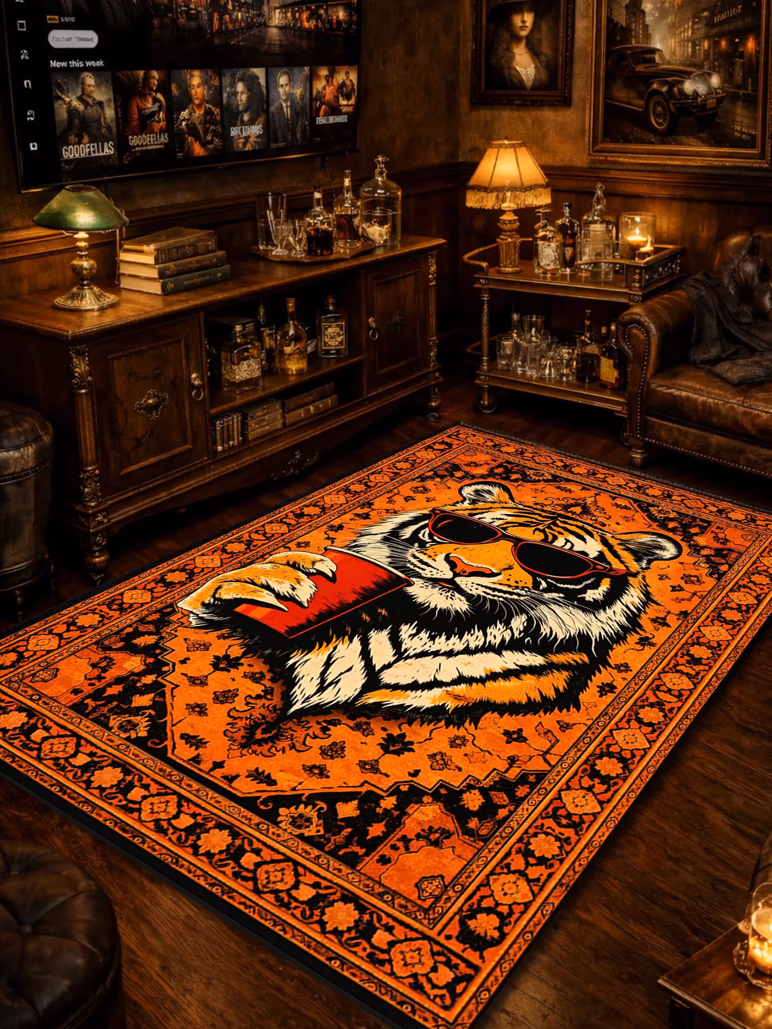 Orange Cool Tiger Traditional Washable Rug  image 1