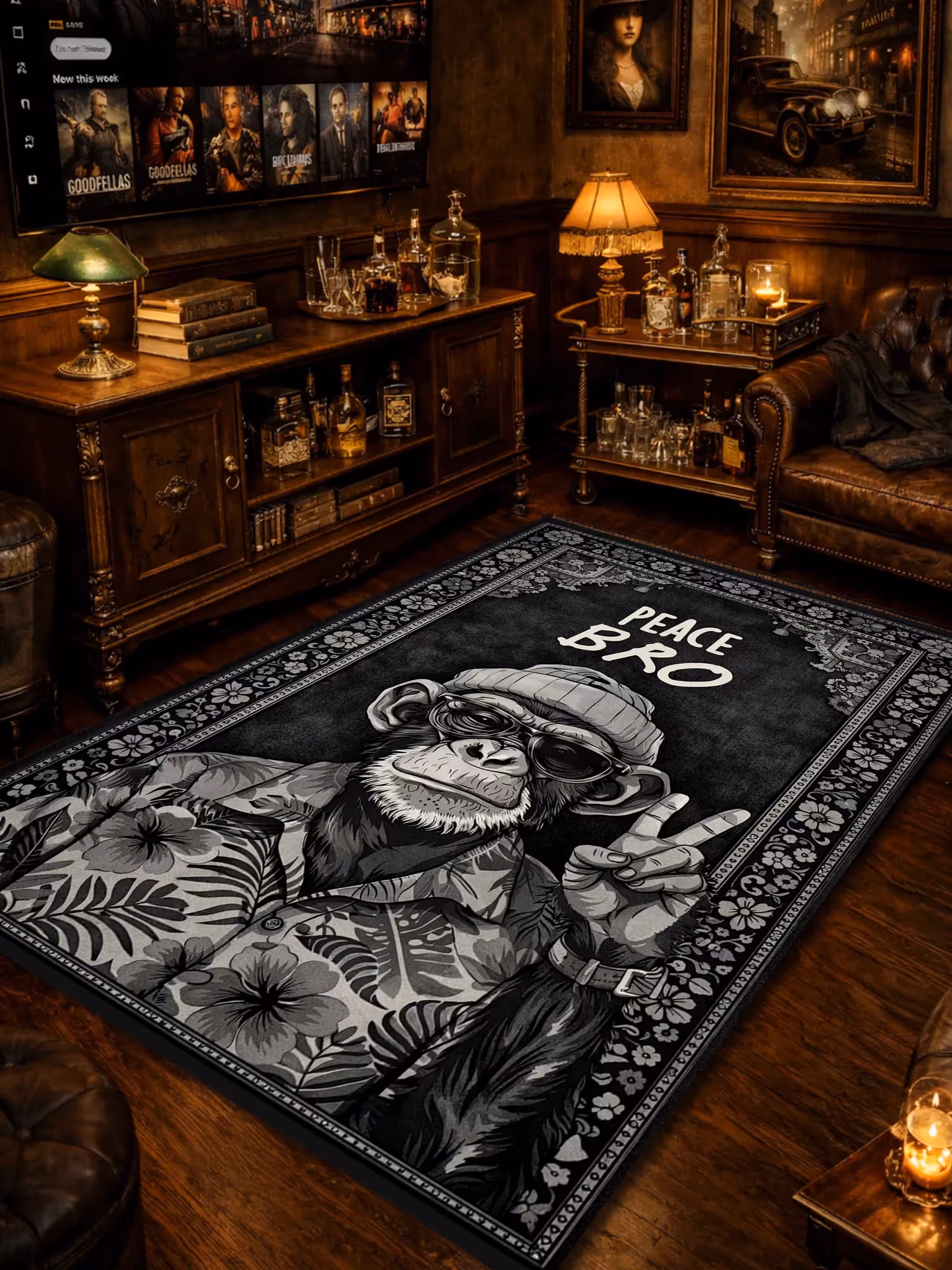 Peace Monkey Traditional Washable Rug image 1