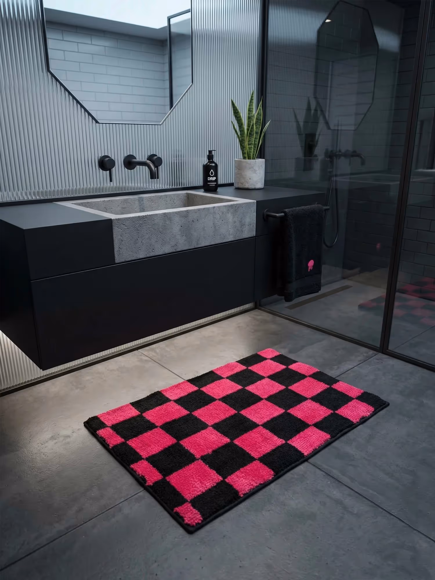 Pink & Black Check Bath Mat image 1