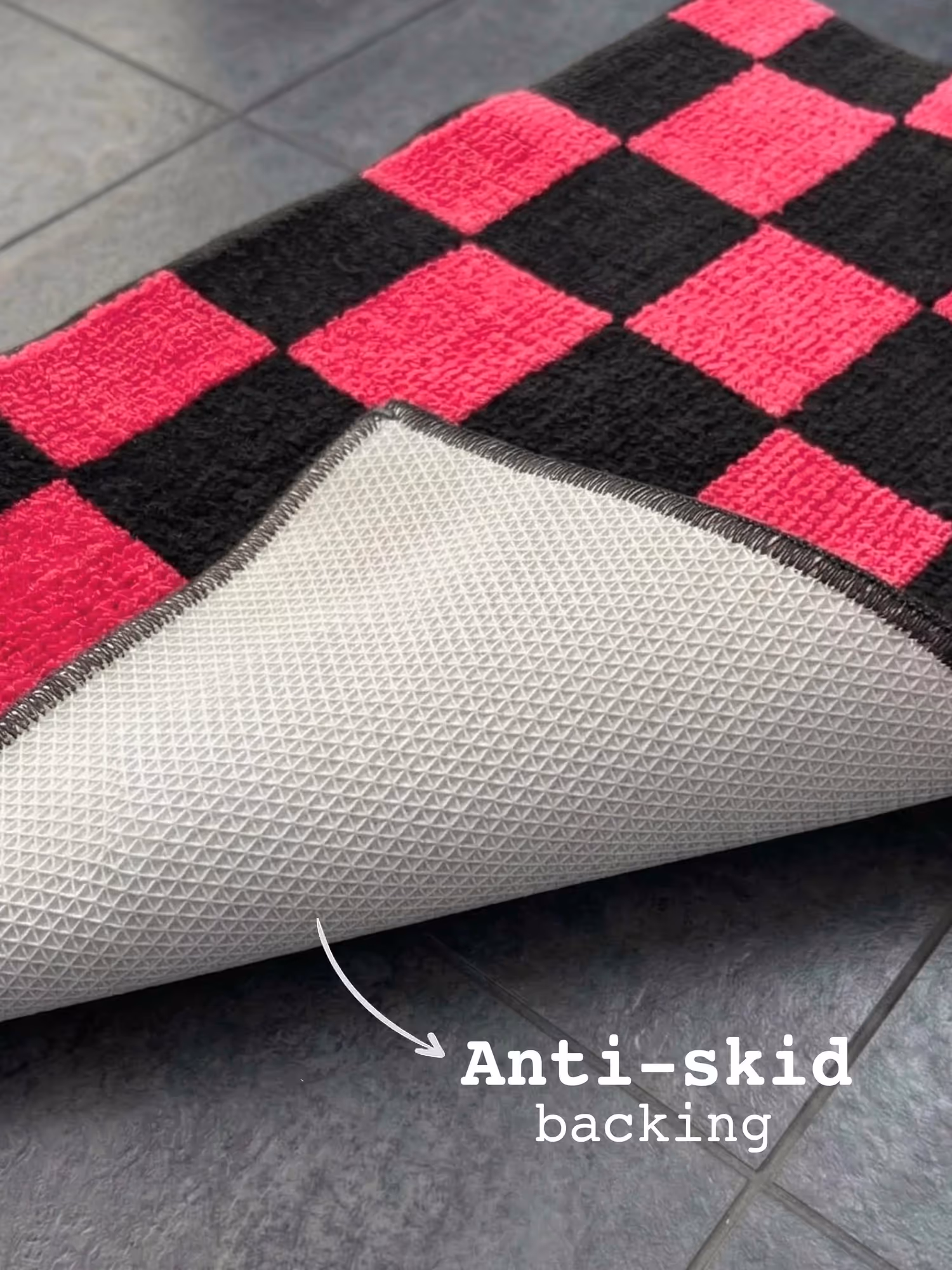 Pink & Black Check Bath Mat image 2