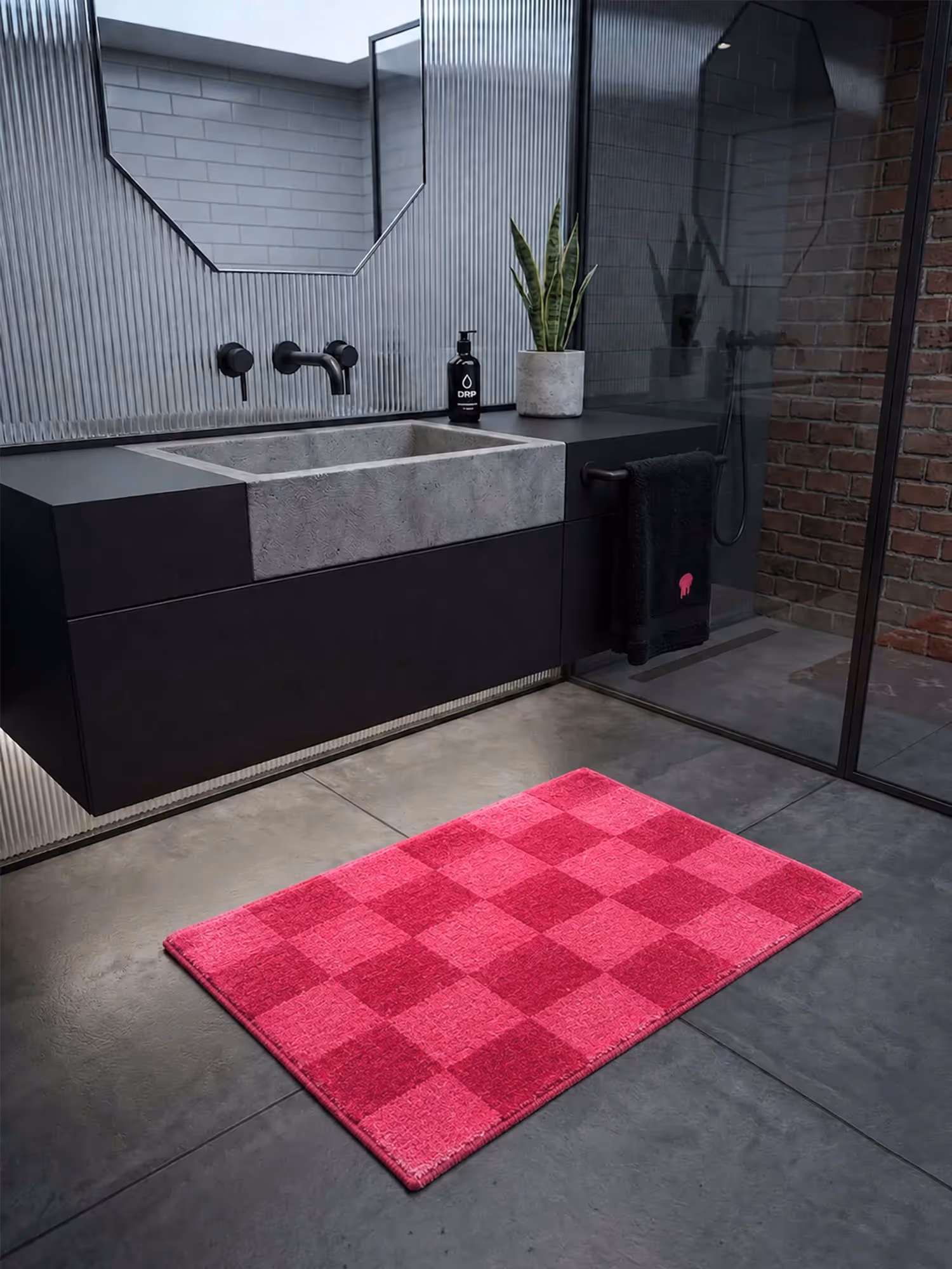 Pink & Pink Check Bath Mat image 1