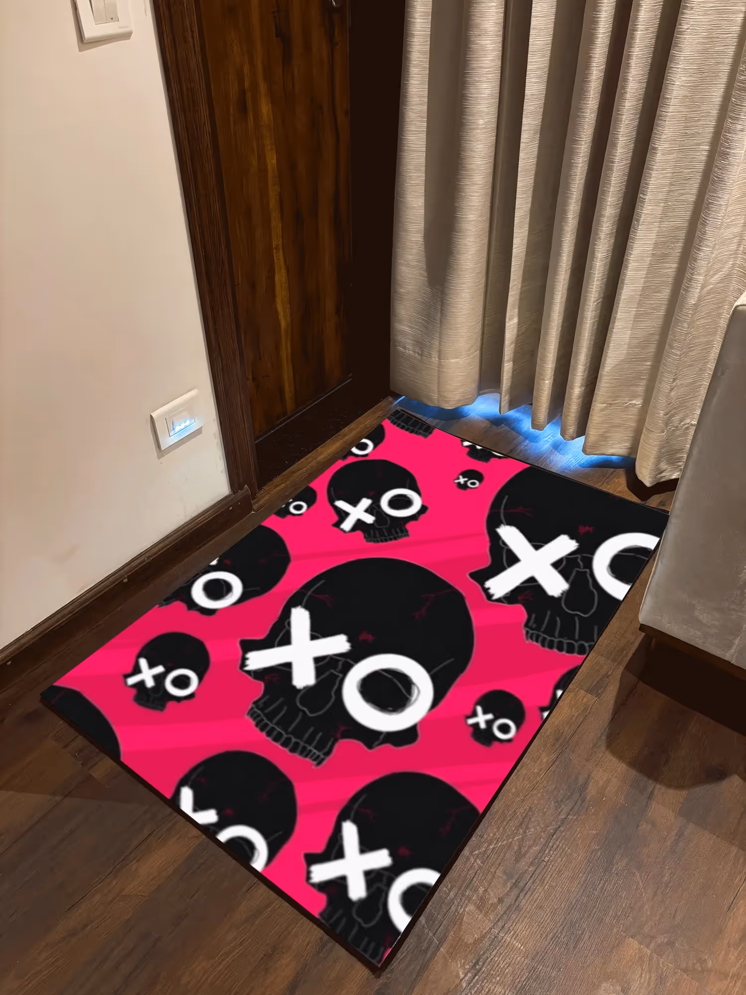 Pink Skull Washable Rug image 1