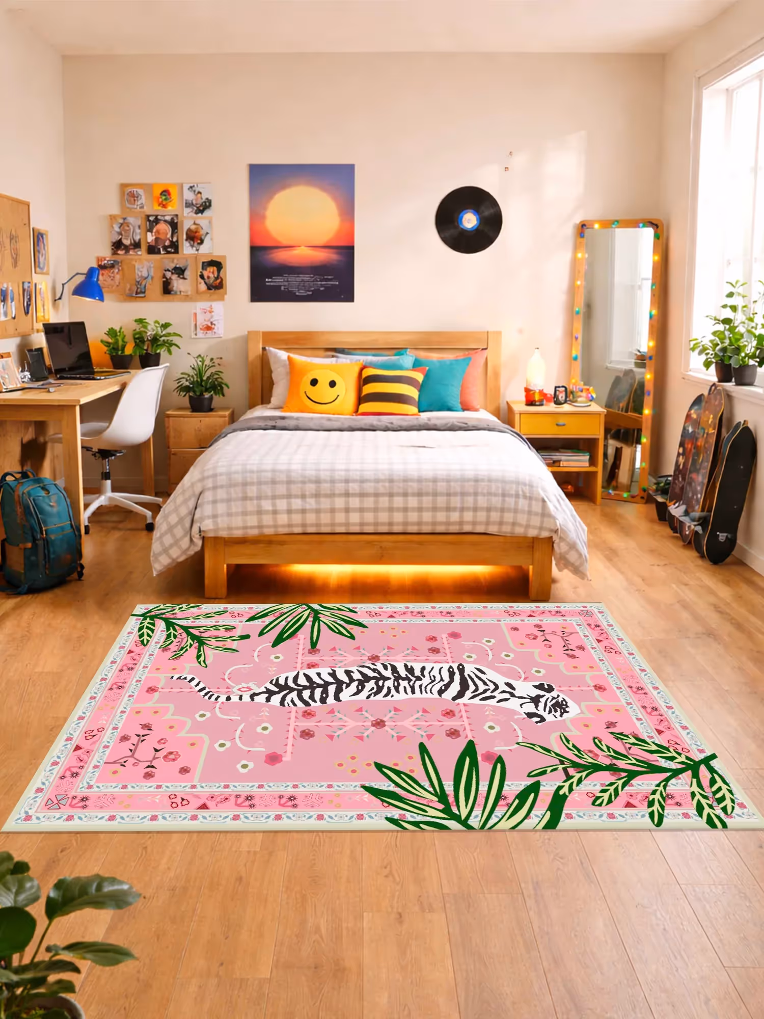 Pink Tiger Jungle Design Washable Rug image 1