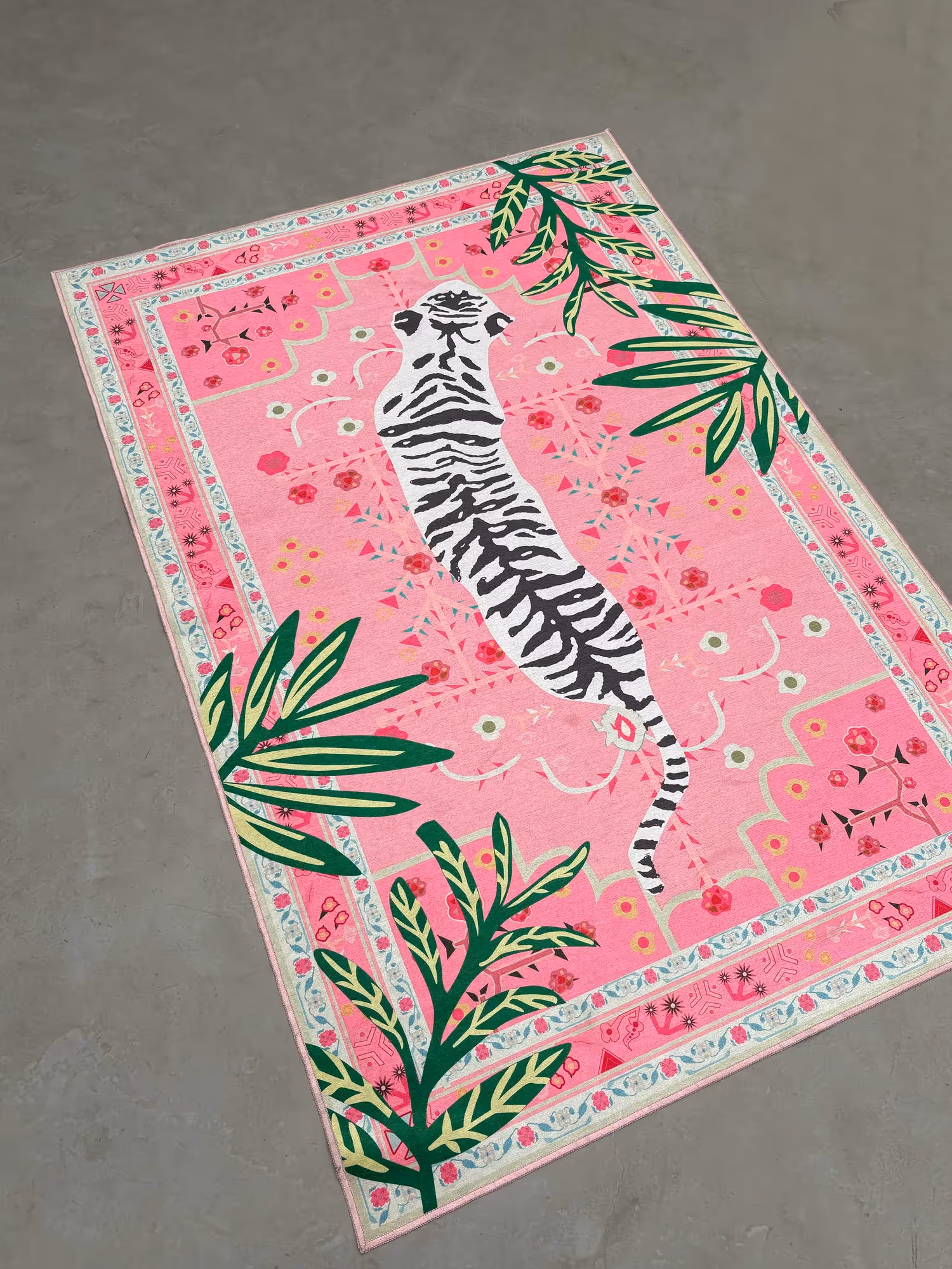 Pink Tiger Jungle Design Washable Rug  image 2