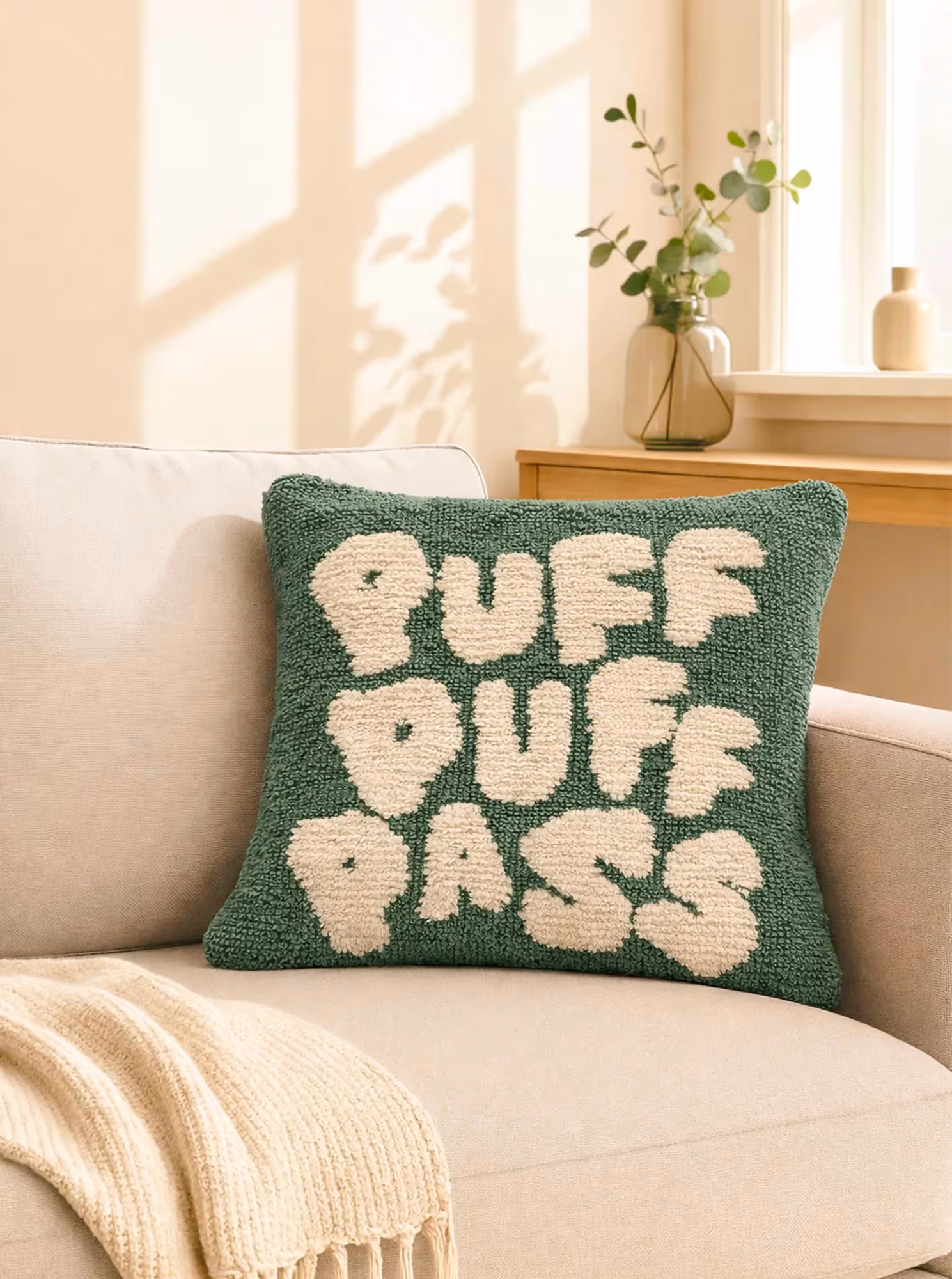 Puff Puff Pass Green Cushion Cover image 1