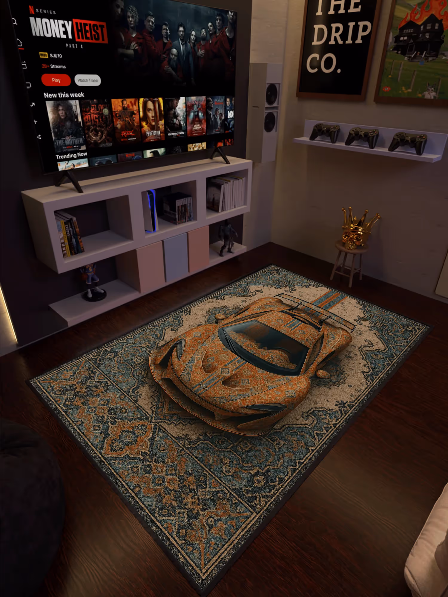 Racing Car Traditional Design Washable Rug  image 1