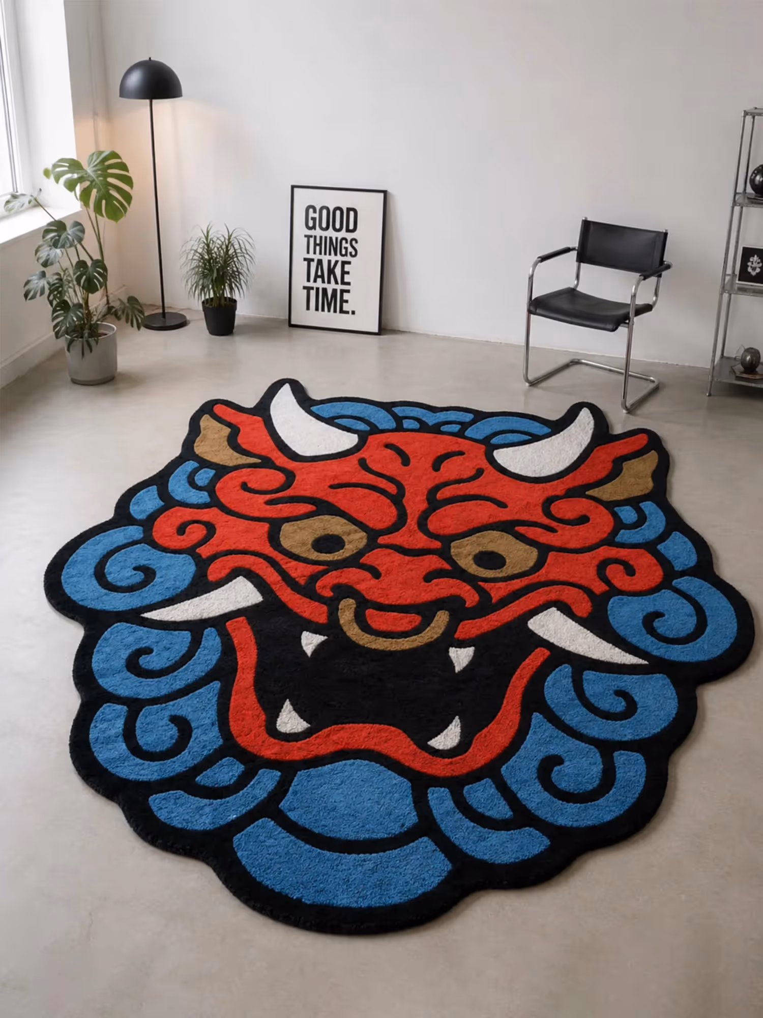 Red & Blue Dragon Face Hand Tufted Rug  image 2