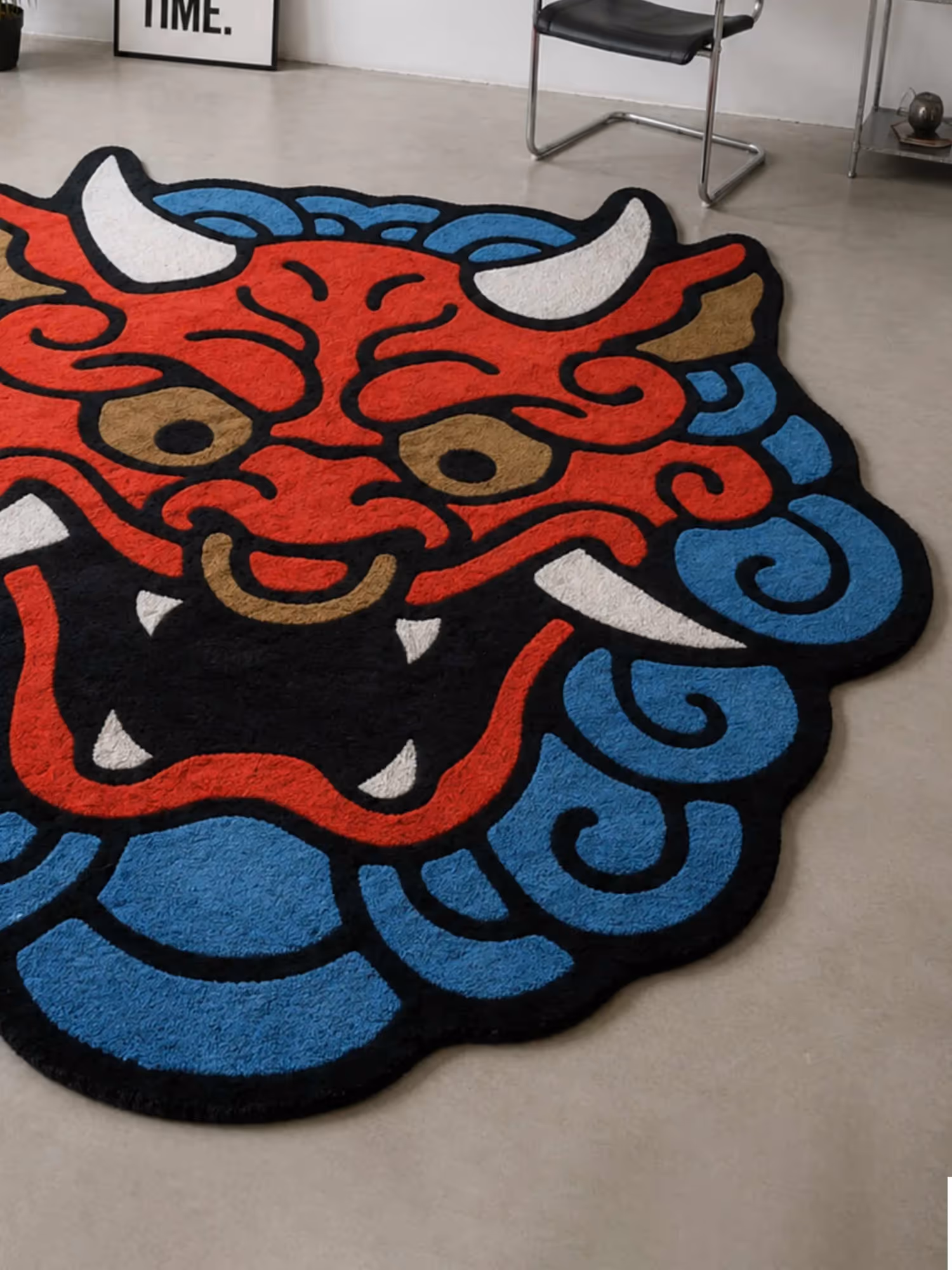 Red & Blue Dragon Face Hand Tufted Rug  image 3