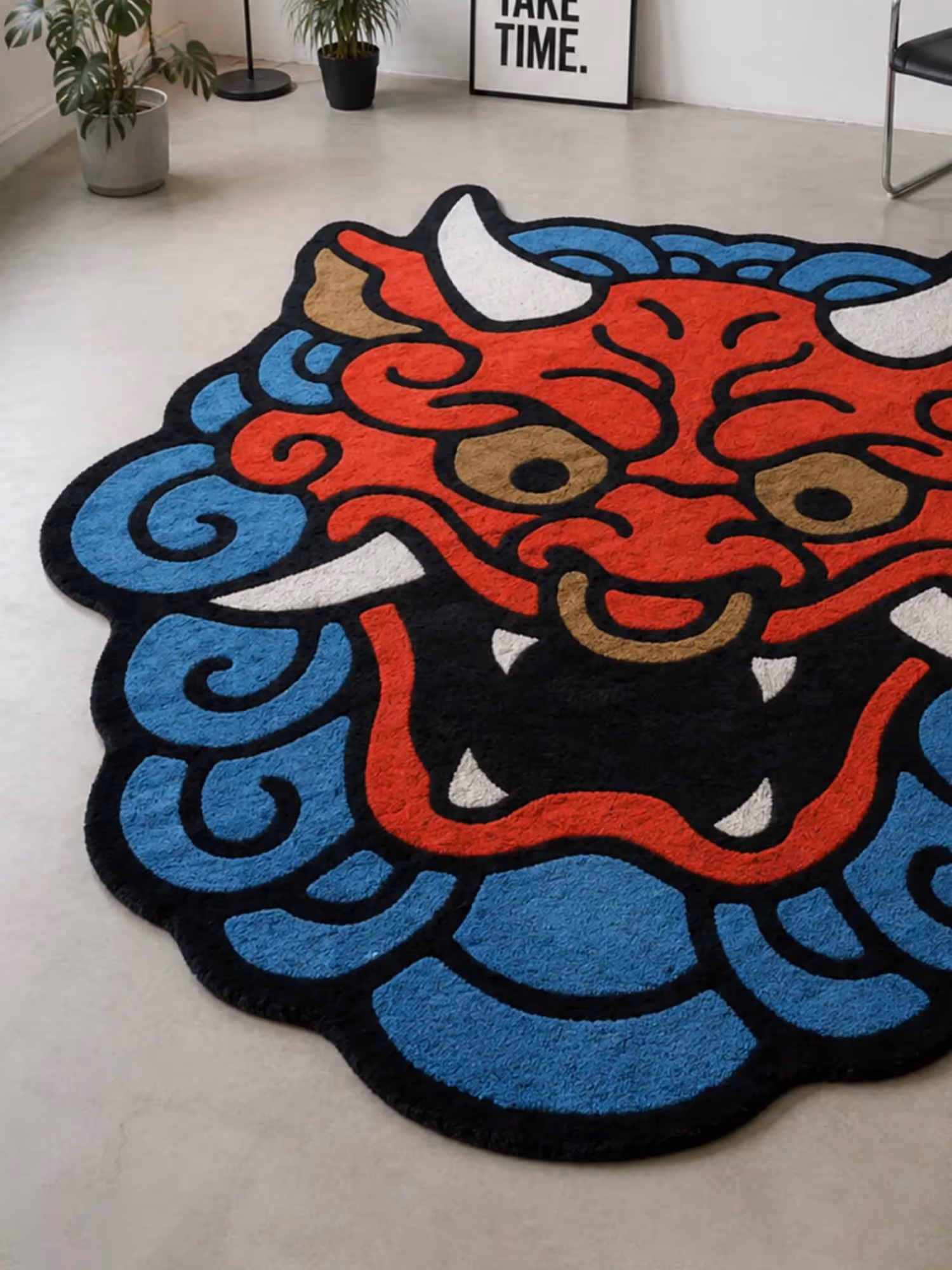 Red & Blue Dragon Face Hand Tufted Rug  image 4