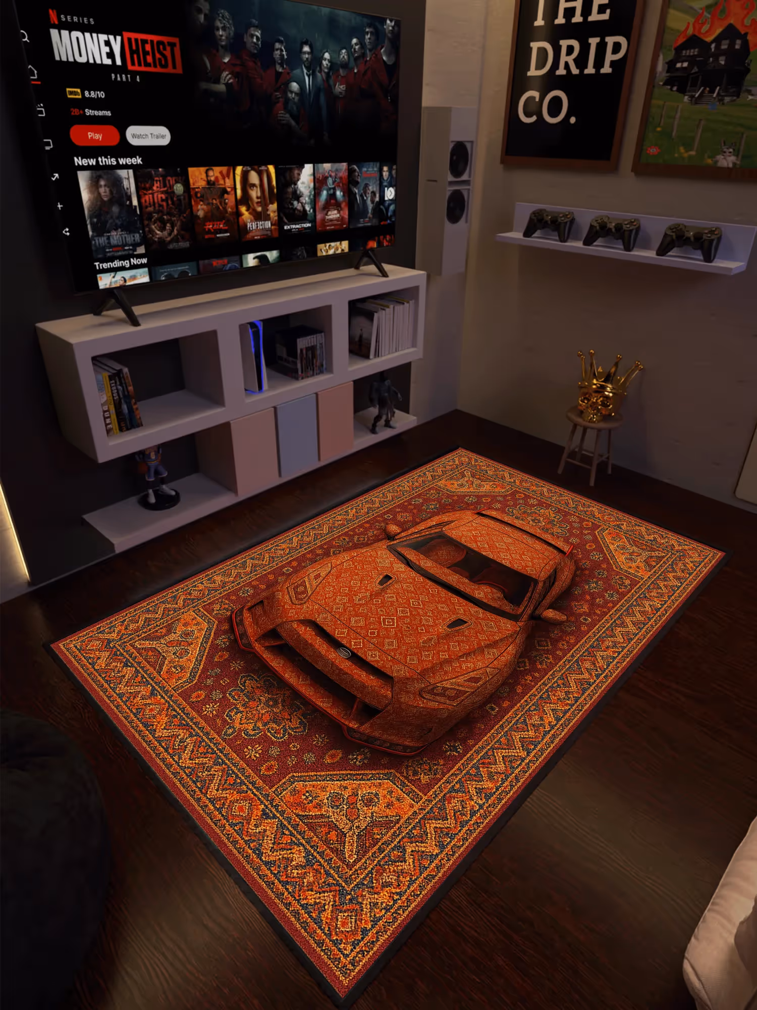Red Racing Car Traditional Design Washable Rug image 1
