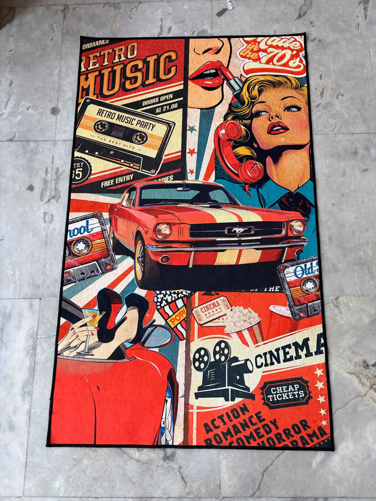 Retro Collage Art Washable Rug image 3