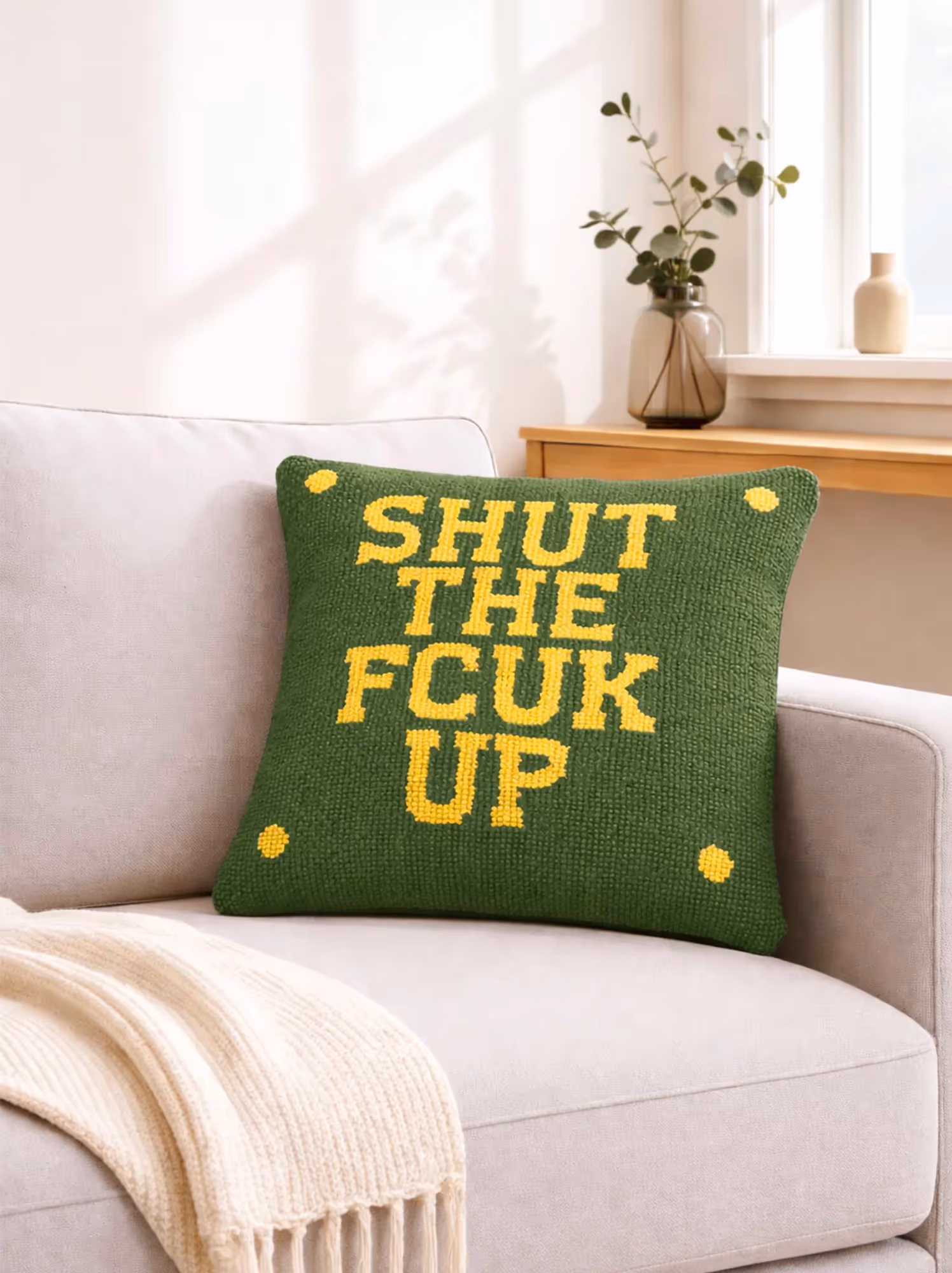 Shut The Fcuk Up Green Cushion Cover image 1