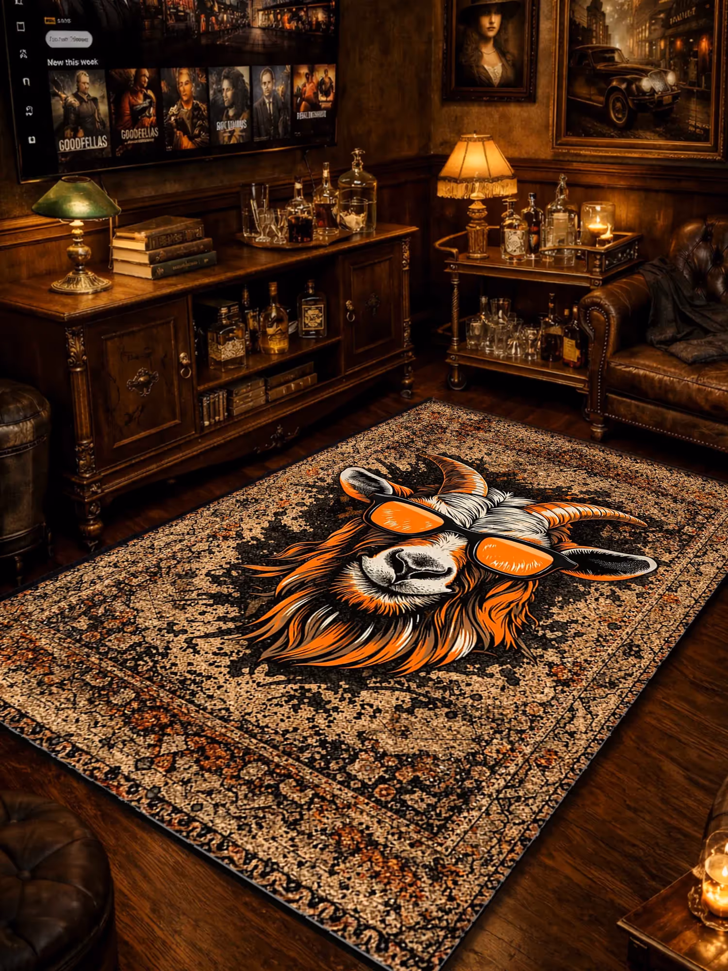 Summer Goat Traditional Washable Rug  image 1