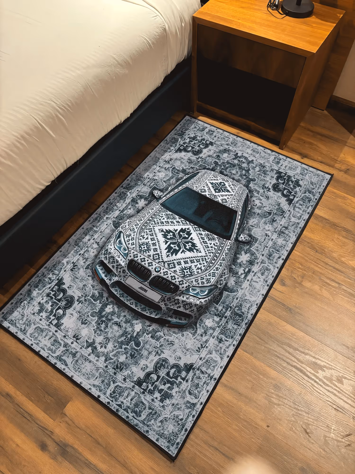 White Sports Car Traditional Design Washable Rug image 1