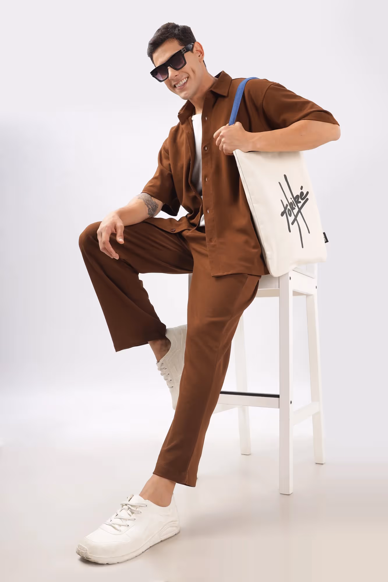 Solid Cotton Blend Oversized Co-ord Set Fudge image 5
