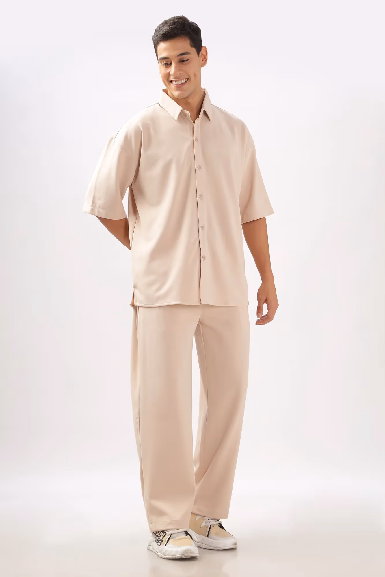 Solid Cotton Blend Oversized Co-ord Set Pancake  image 5