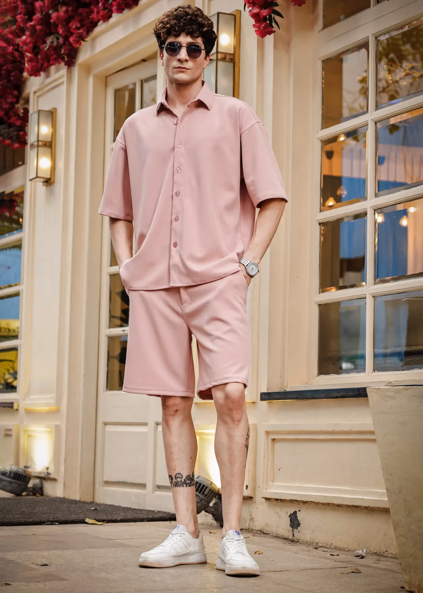 Solid Cotton Blend Oversized Co-ord Set Rosé image 1