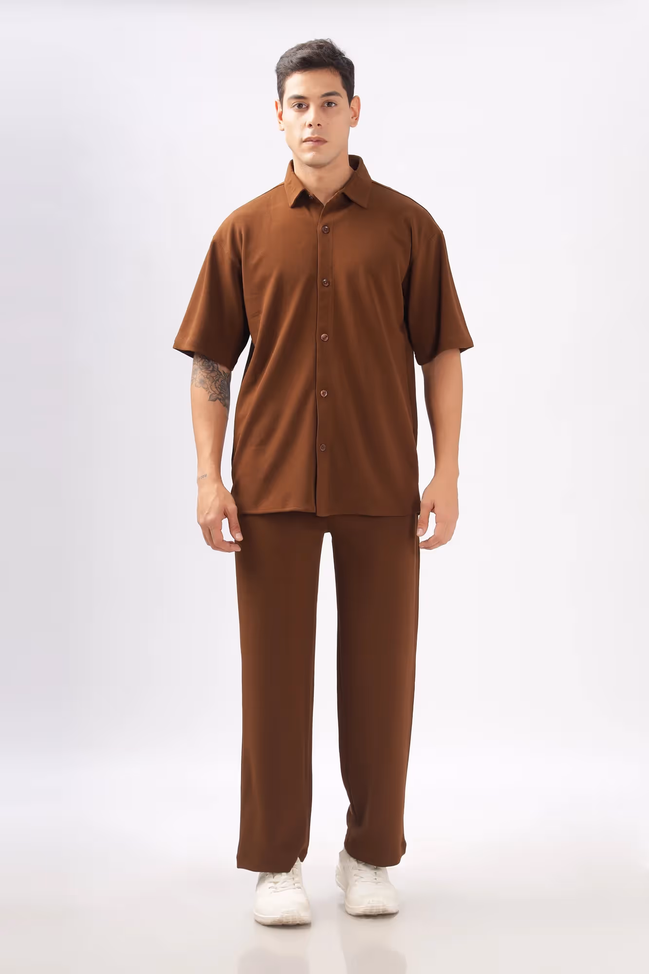 Solid Cotton Blend Oversized Shirt Fudge image 3