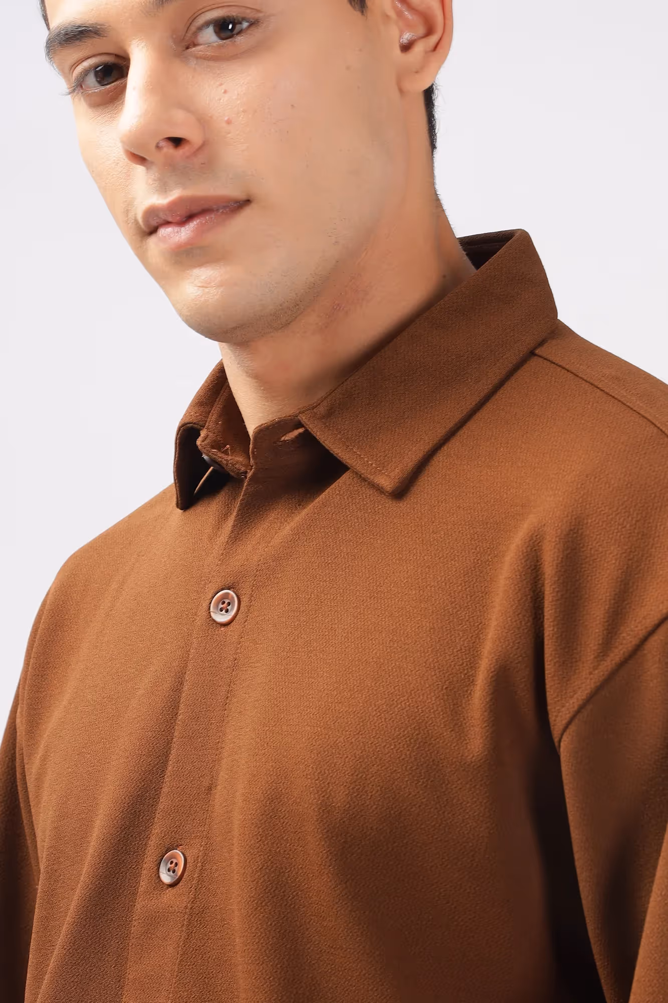 Solid Cotton Blend Oversized Shirt Fudge image 6