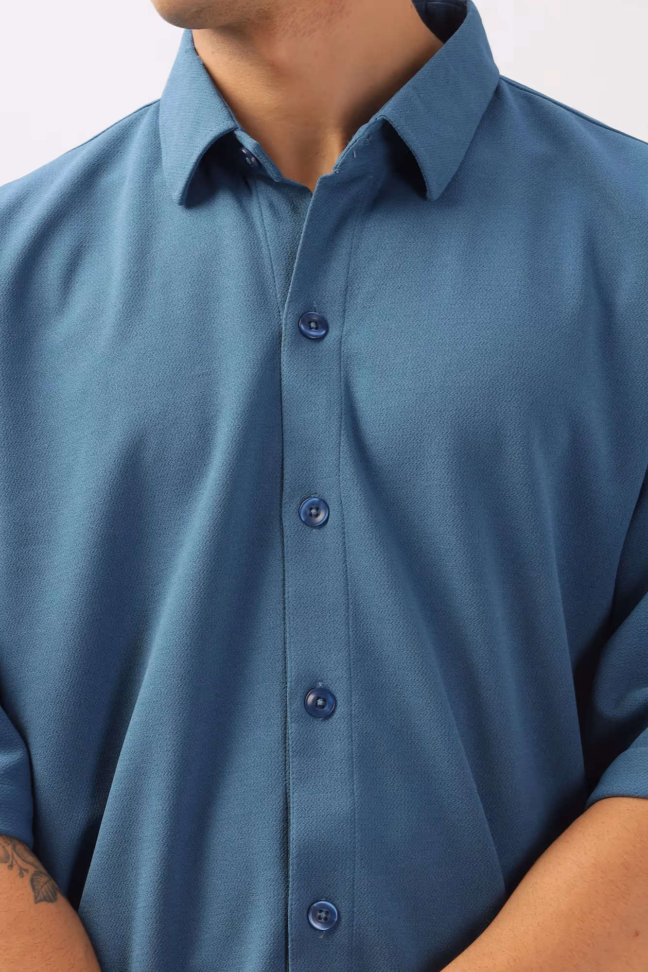 Solid Cotton Blend Oversized Shirt Lagoon  image 4