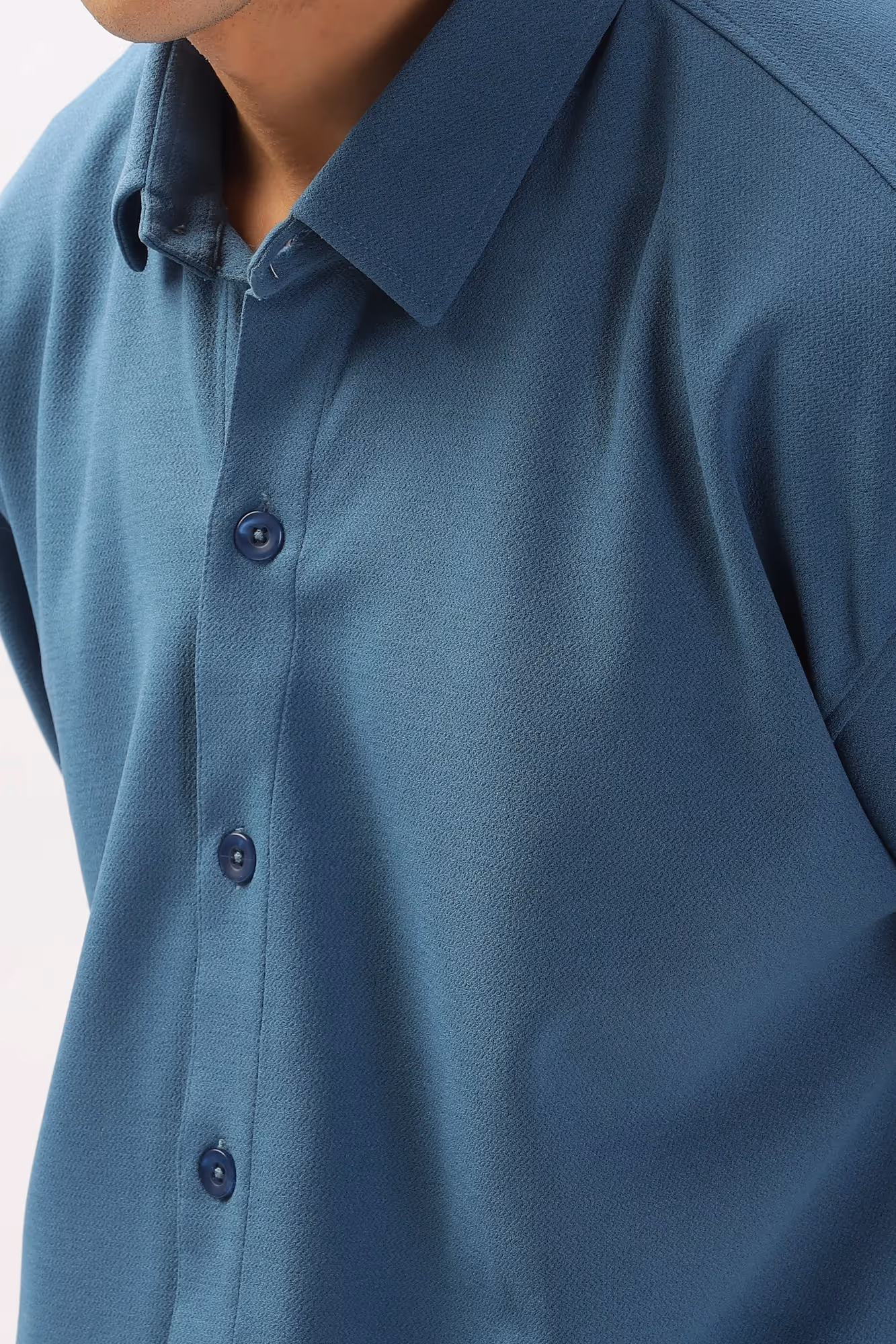 Solid Cotton Blend Oversized Shirt Lagoon  image 5