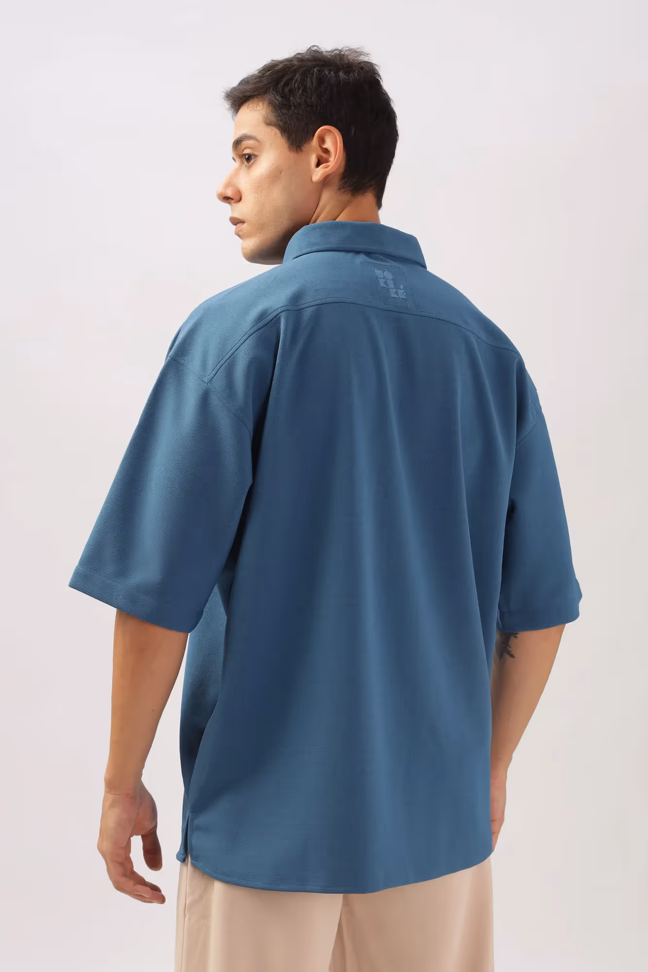 Solid Cotton Blend Oversized Shirt Lagoon  image 7
