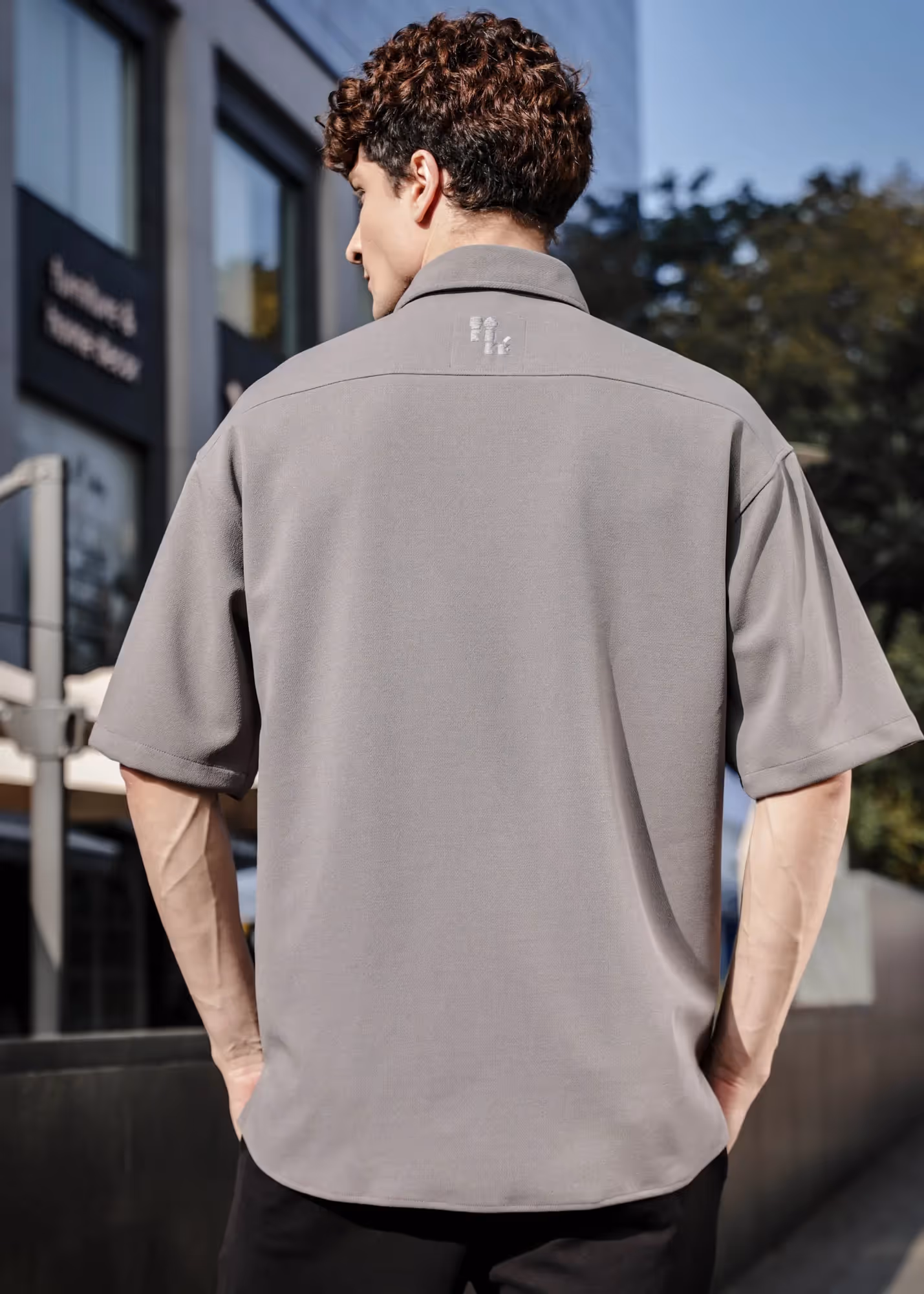 Solid Cotton Blend Oversized Shirt Lunar  image 6