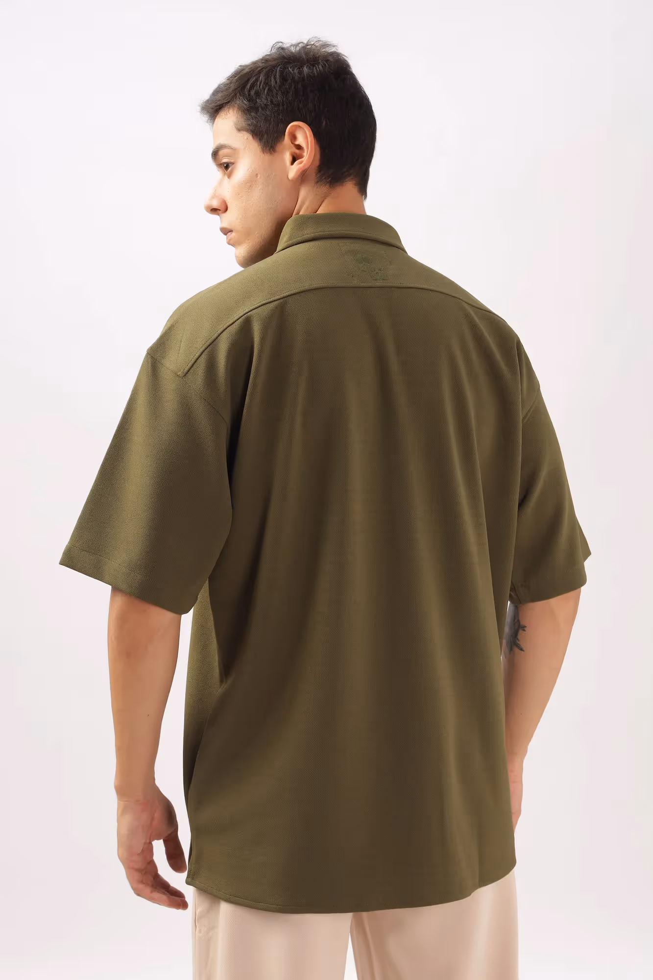Solid Cotton Blend Oversized Shirt Mangrove  image 4