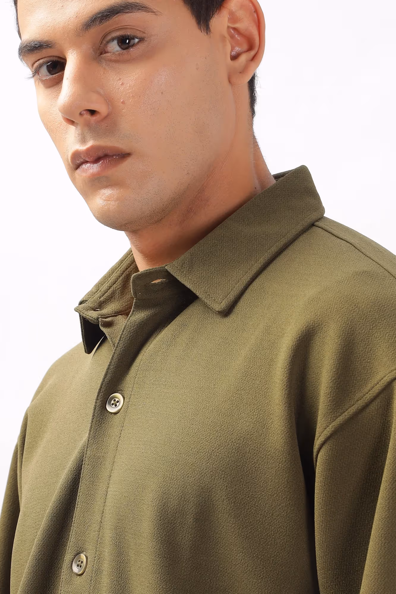 Solid Cotton Blend Oversized Shirt Mangrove  image 5