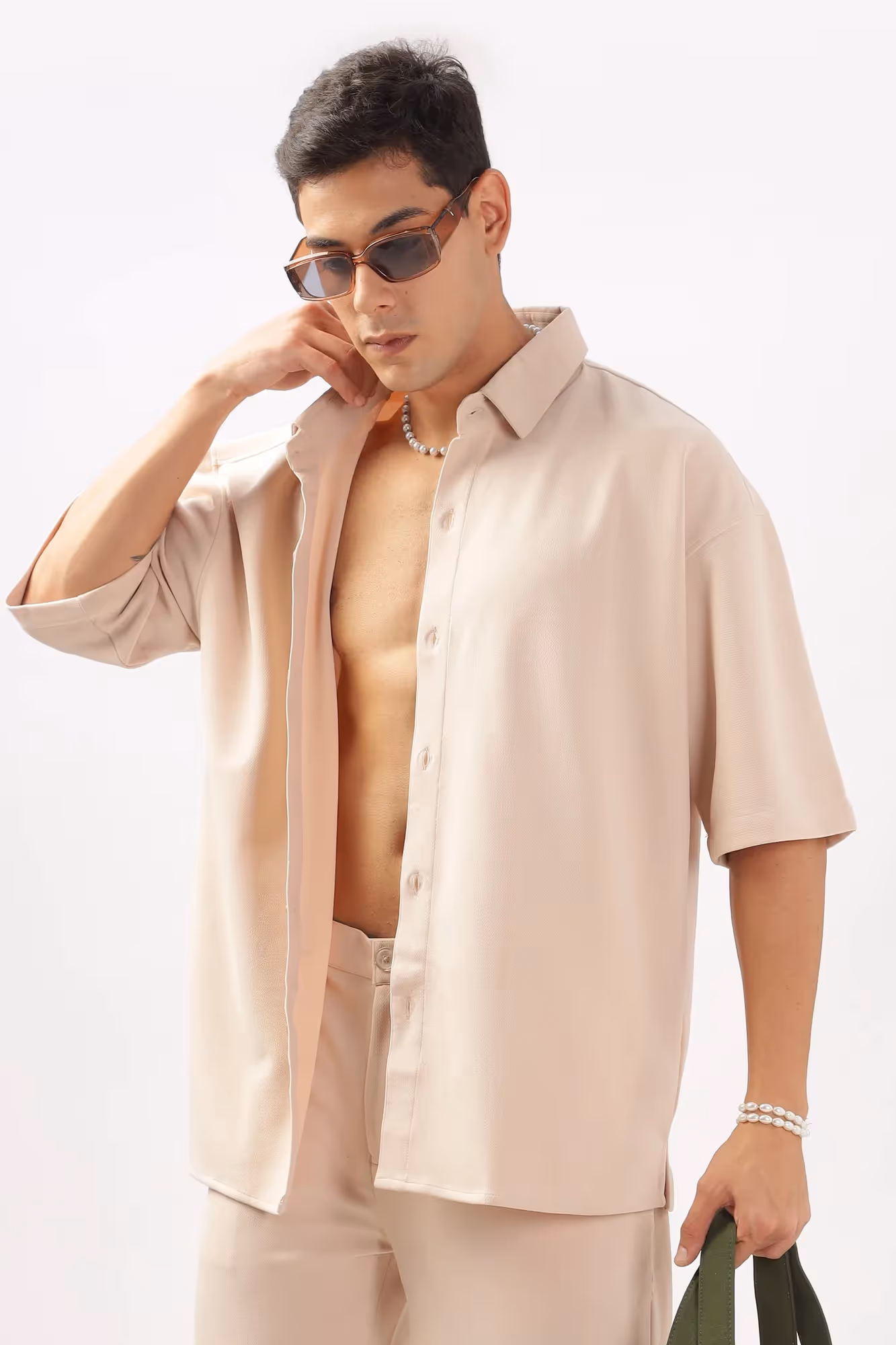 Solid Cotton Blend Oversized Shirt Pancake image 1