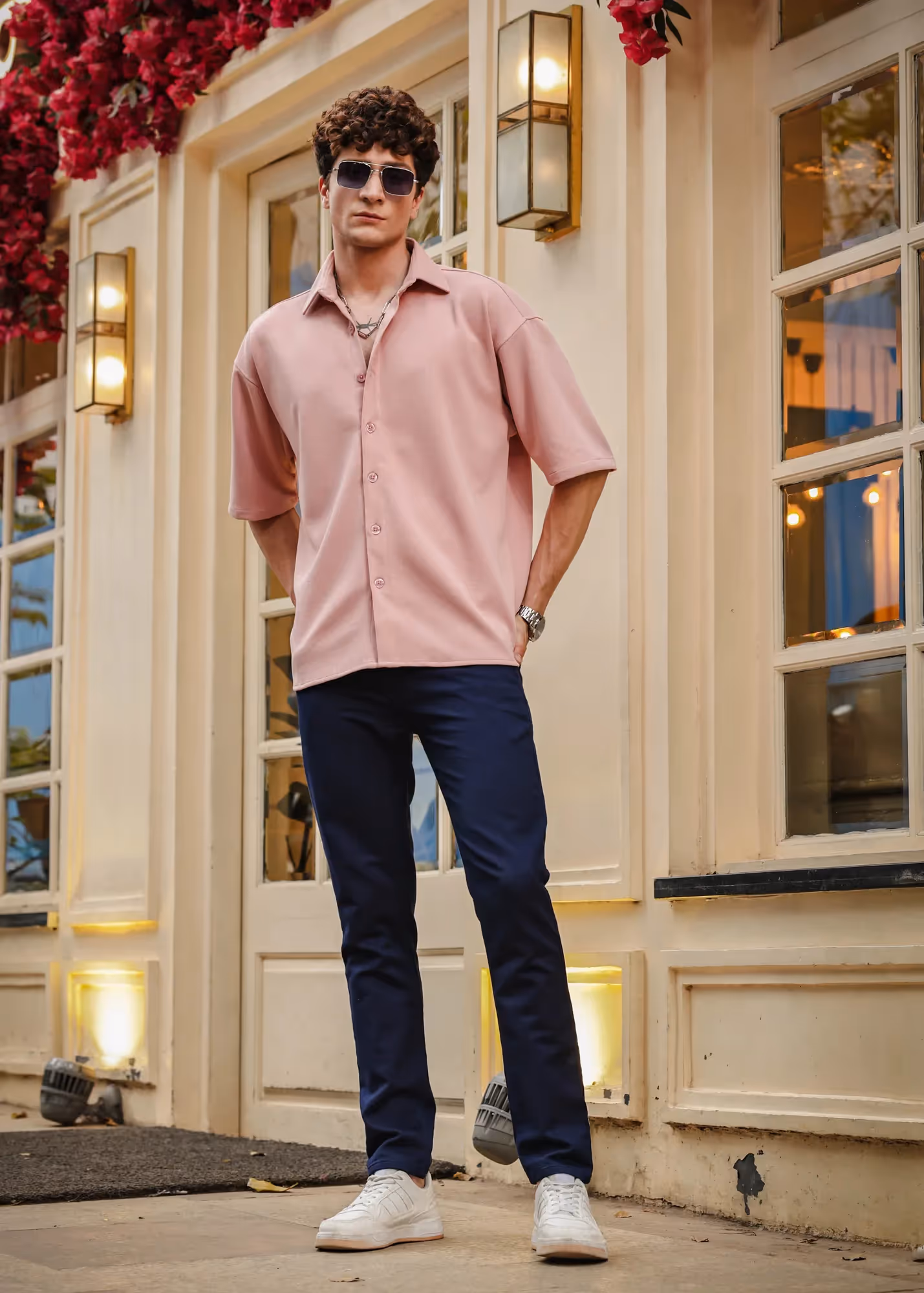 Solid Cotton Blend Oversized Shirt Rosé image 1