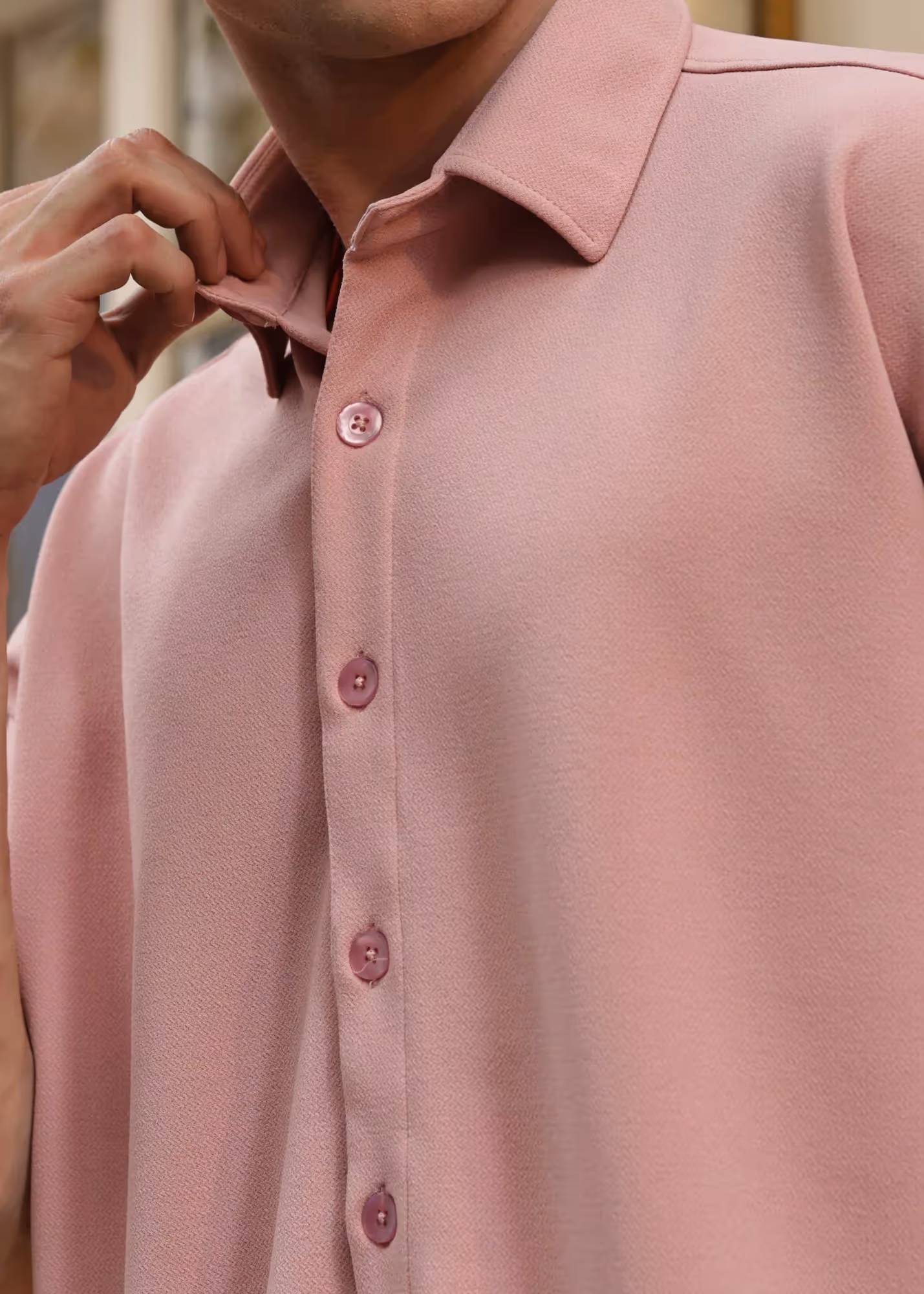 Solid Cotton Blend Oversized Shirt Rosé  image 4