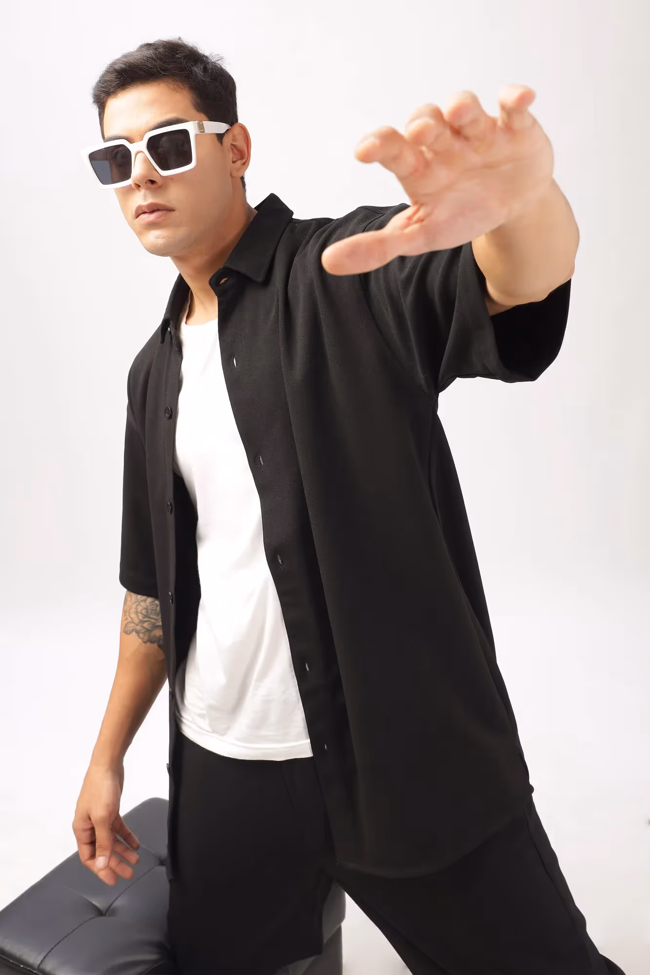 Solid Cotton Blend Oversized Shirt Slate  image 2