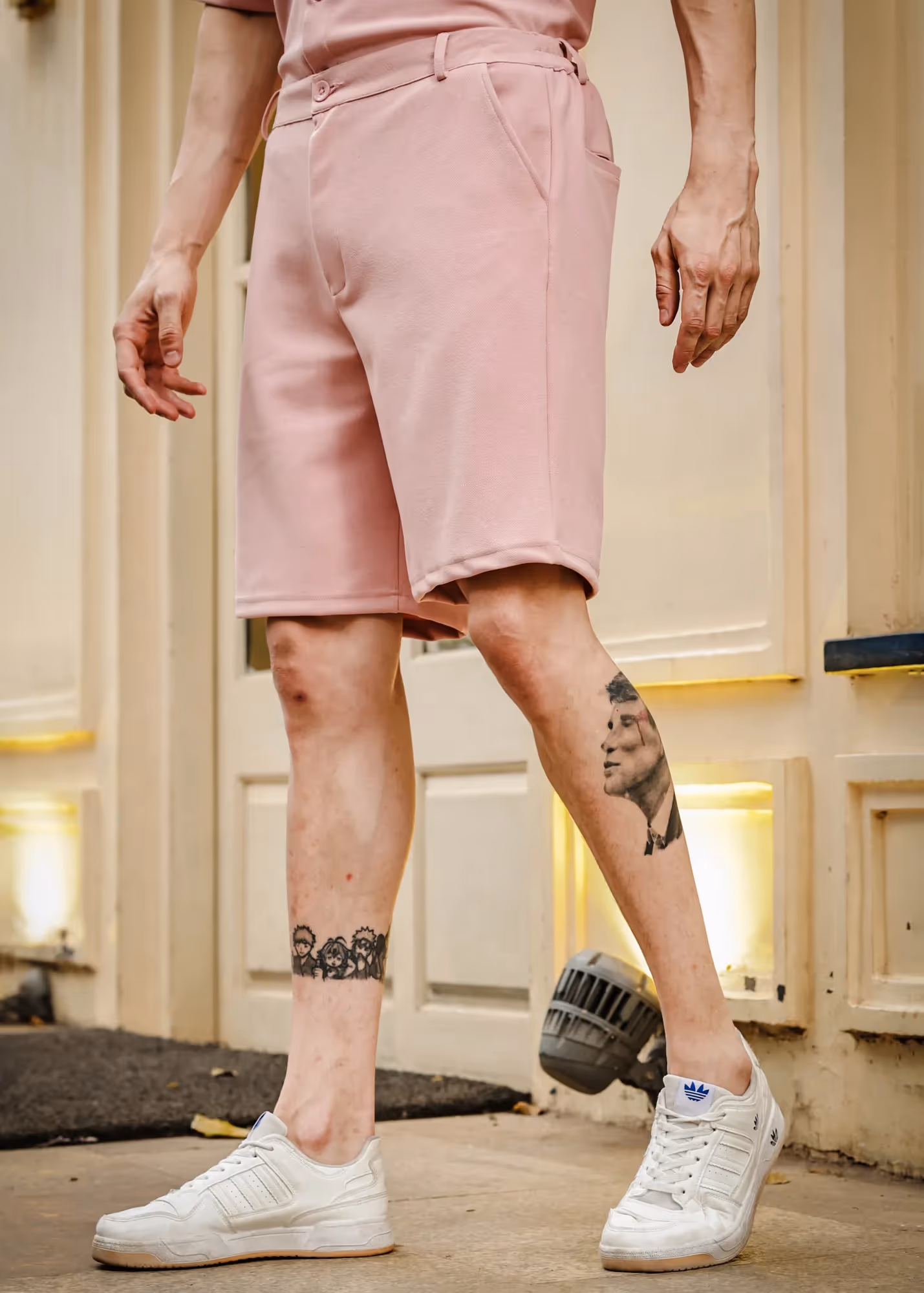 Solid Cotton Blend Oversized Shorts Rosé image 1