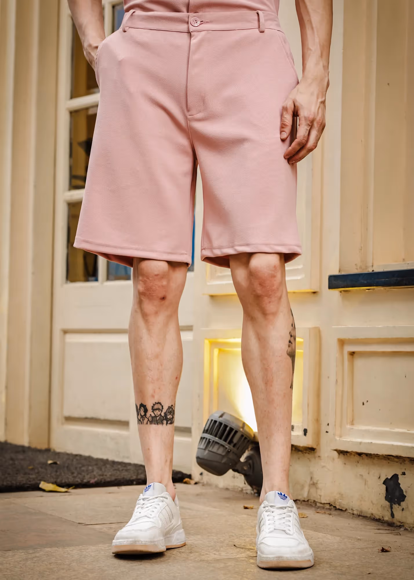 Solid Cotton Blend Oversized Shorts Rosé image 2